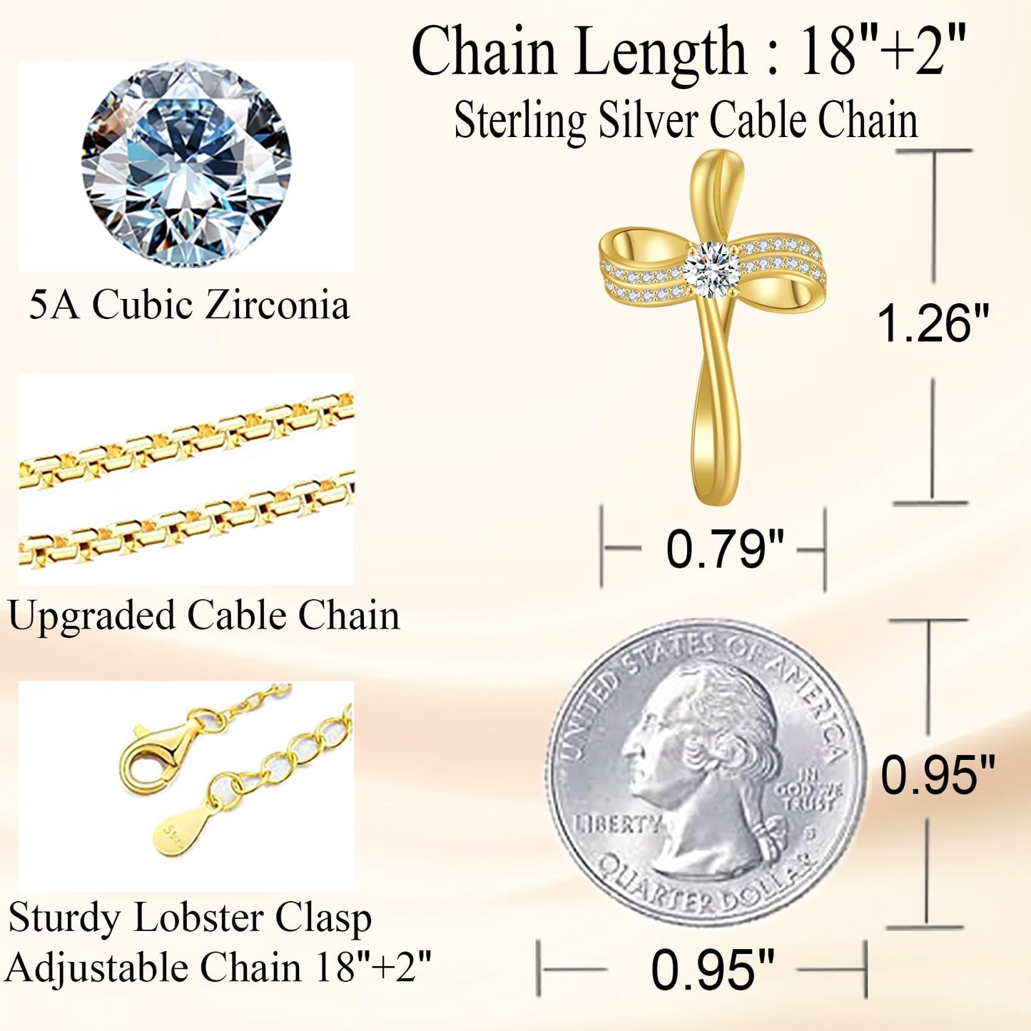 OKISIL 18K Gold Plated Cross Necklace for Women, S925 Sterling Silver Necklace with 5A Cubic Zirconia, Infinity Loop Pendant Jewelry, Christian Gifts for Women Her Wife