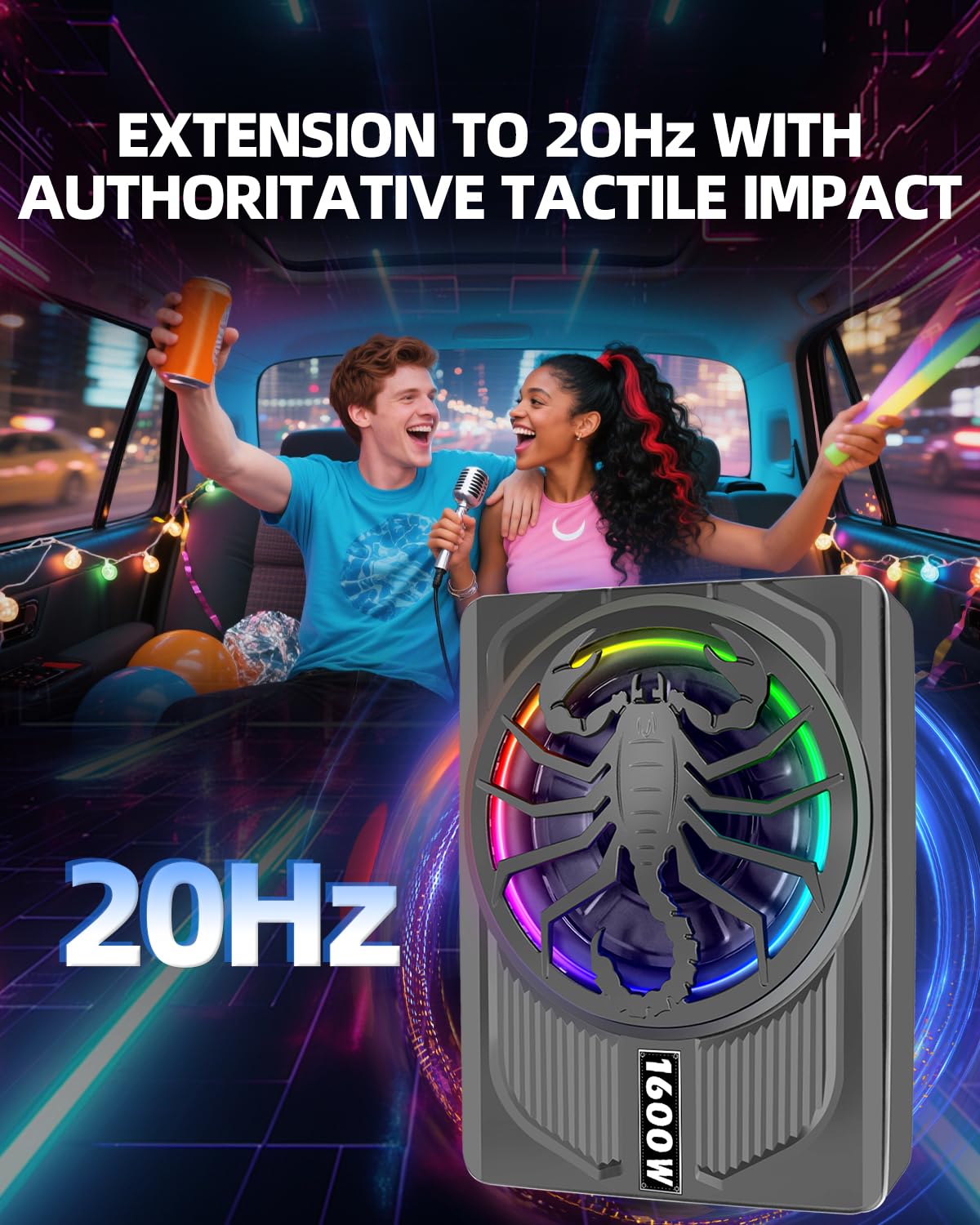 TZGBASS 2026 Upgraded 1600W Slim Underseat Car Subwoofer and Amp Package with RGB Beat-Synced Light, Individual Control for Low Pass/Gain/Boost Bass, Clean Deep Bass Perfect for Truck, SUV, Jeep