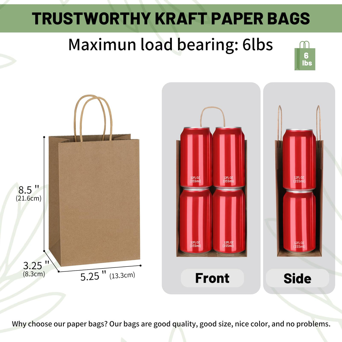 Mlyta 100 Pack 5.25x3.25x8.5 Inch Plain Small Brown Kraft Paper Gift Bags with Handles Bulk for Goodie, Party Favor Brithday Grocery Shopping, Small Business Wedding Retail Treat, Merchandise Sacks