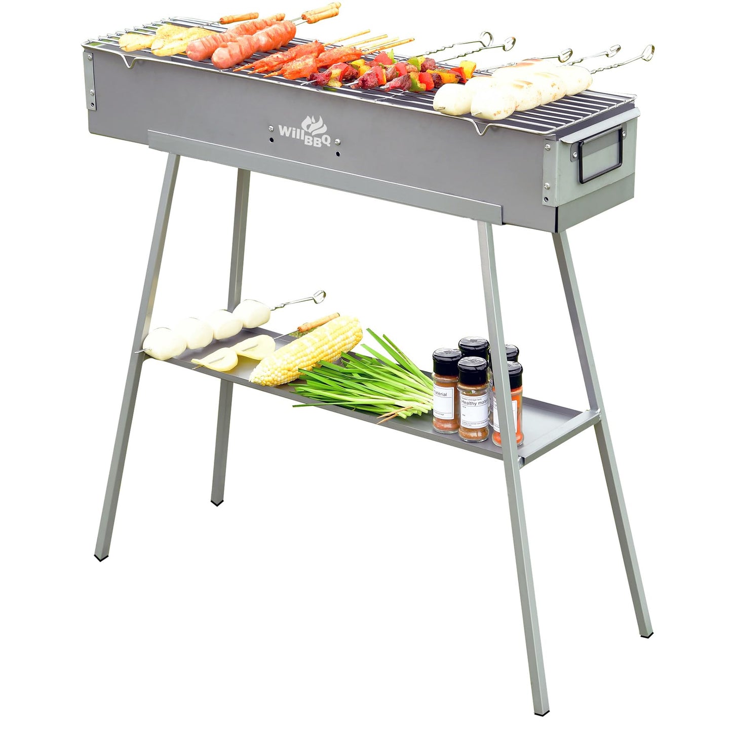 WILLBBQ Charcoal Grills Commercial Quality Portable Hibachi BBQ Lamb Skewer Detachable‌ Camping Barbecue Grill for Backyard Outdoor Cooking Use(31.6x7.1x5.1 inch)