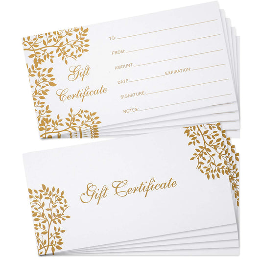 Outus 50 Pieces Blank Gift Certificates for Business Vouchers Coupon Card for Spa Salon Restaurants Custom Client Vouchers for Birthday Back to School Work Gift Card, 3. 5 x 7 Inch(White)