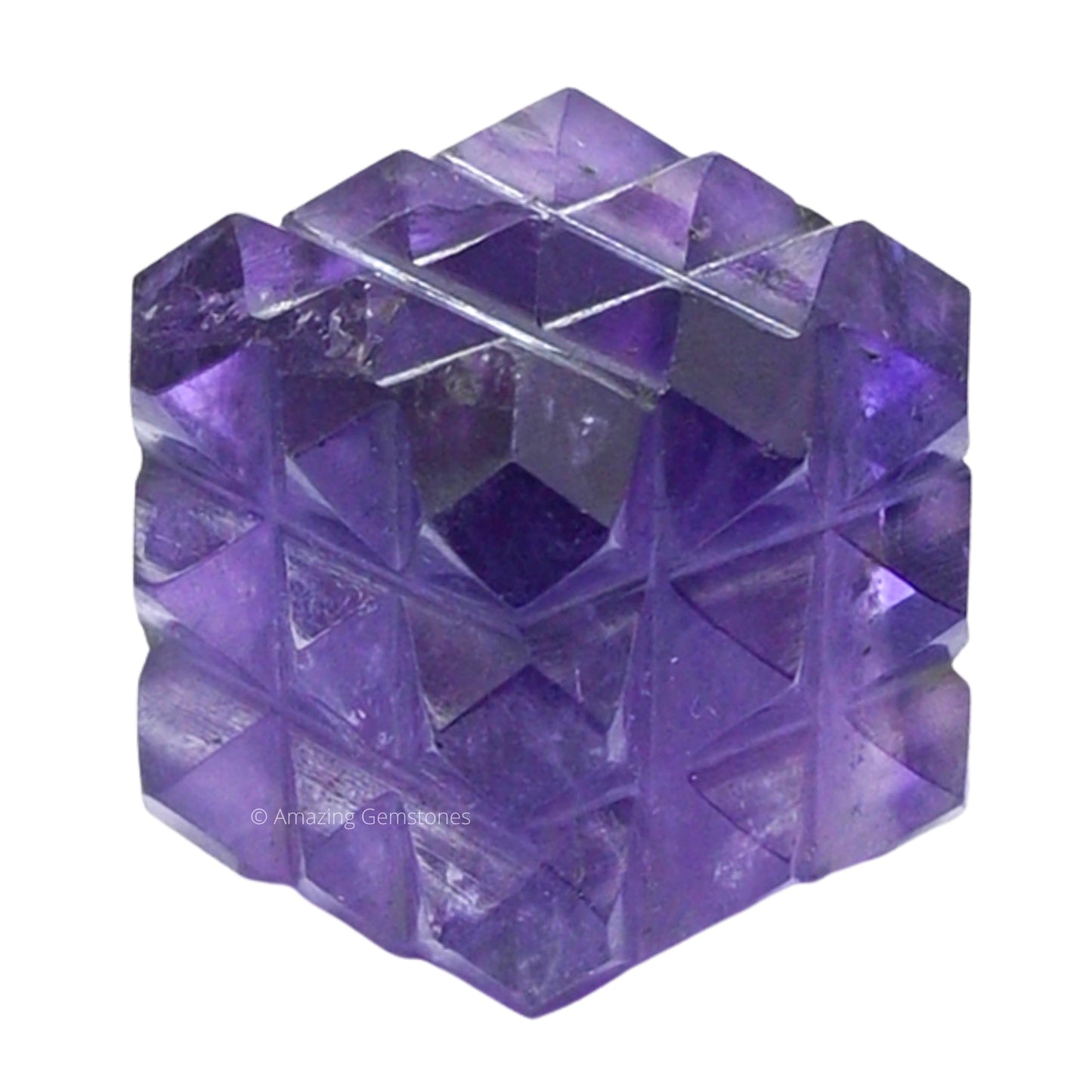 Amazing Gemstone Amethyst Crystal Cube with 54 Pyramid - 1" Mini Lemurian Pyramid Cube Figurine of Natural Stone Pyramid for Meditation, Reiki, Chakra Balancing Vastu Pooja and Crystal Grids
