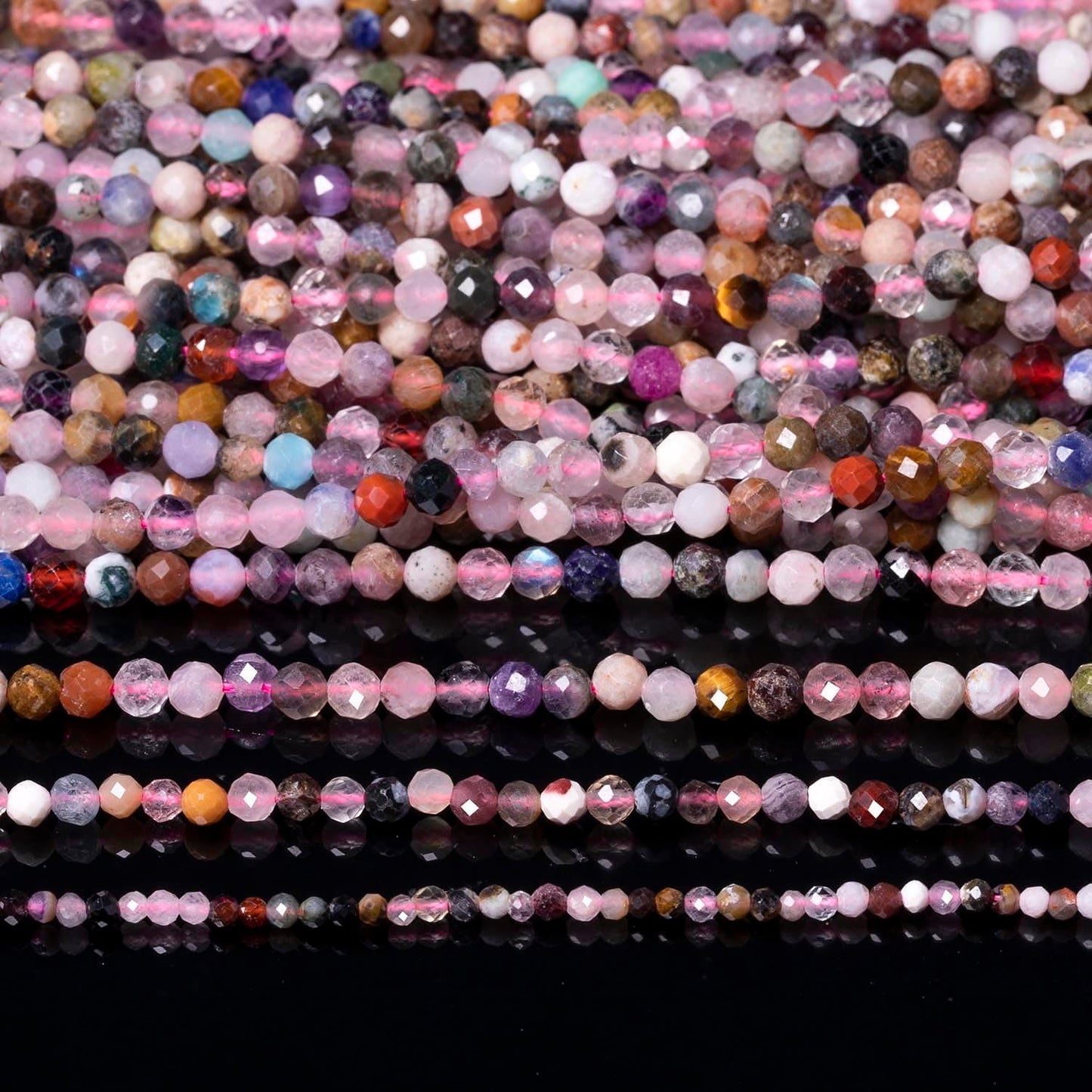 2mm 180pcs Natural Duobao Crystal Stone Beads, Songxi Small Faceted Round Loose Gemstone Beads for Jewelry Making, DIY Art and Craft, Bracelet for Necklace (1 Strand)