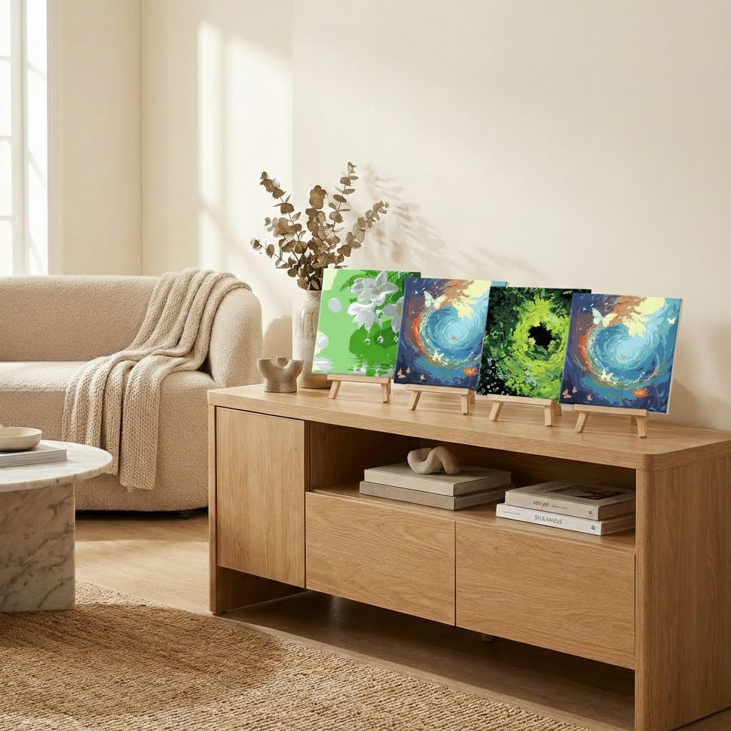 YONEYO 4 Pack Framed Paint by Numbers for Adults, Magical Forest & Starry Night Landscape Acrylic Canvas Painting with Easels, Fantasy Nature Scenery Wall Art Decor, 8x8 Inch