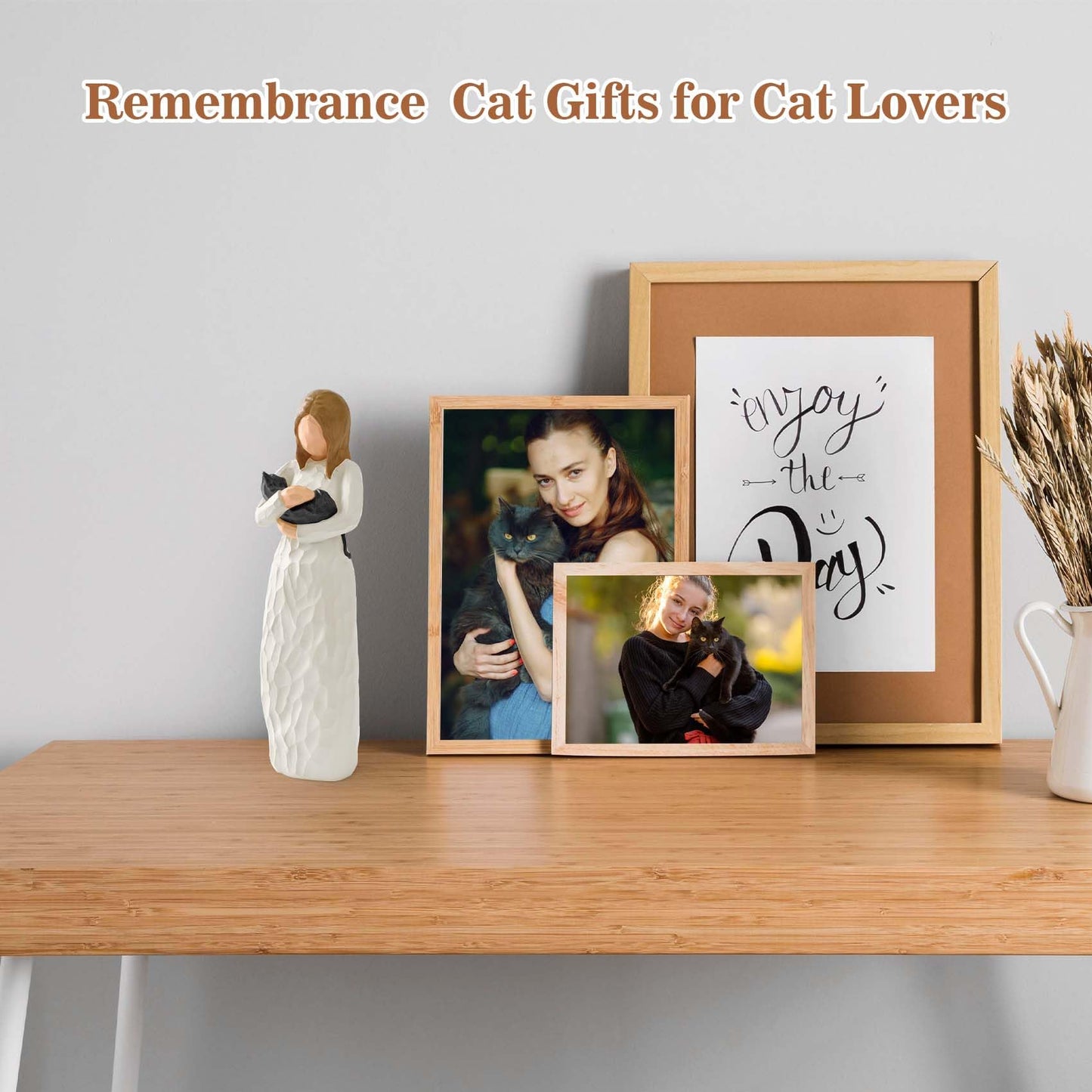 Cuayaes Black Cat Memorial Gifts for Women, Resin Cat Figurines Decor for Cat Lovers, Pet Friendship Guardian Angel Statue, Loss of Cat Sympathy Gift Remembrance Gifts for Cat Mom