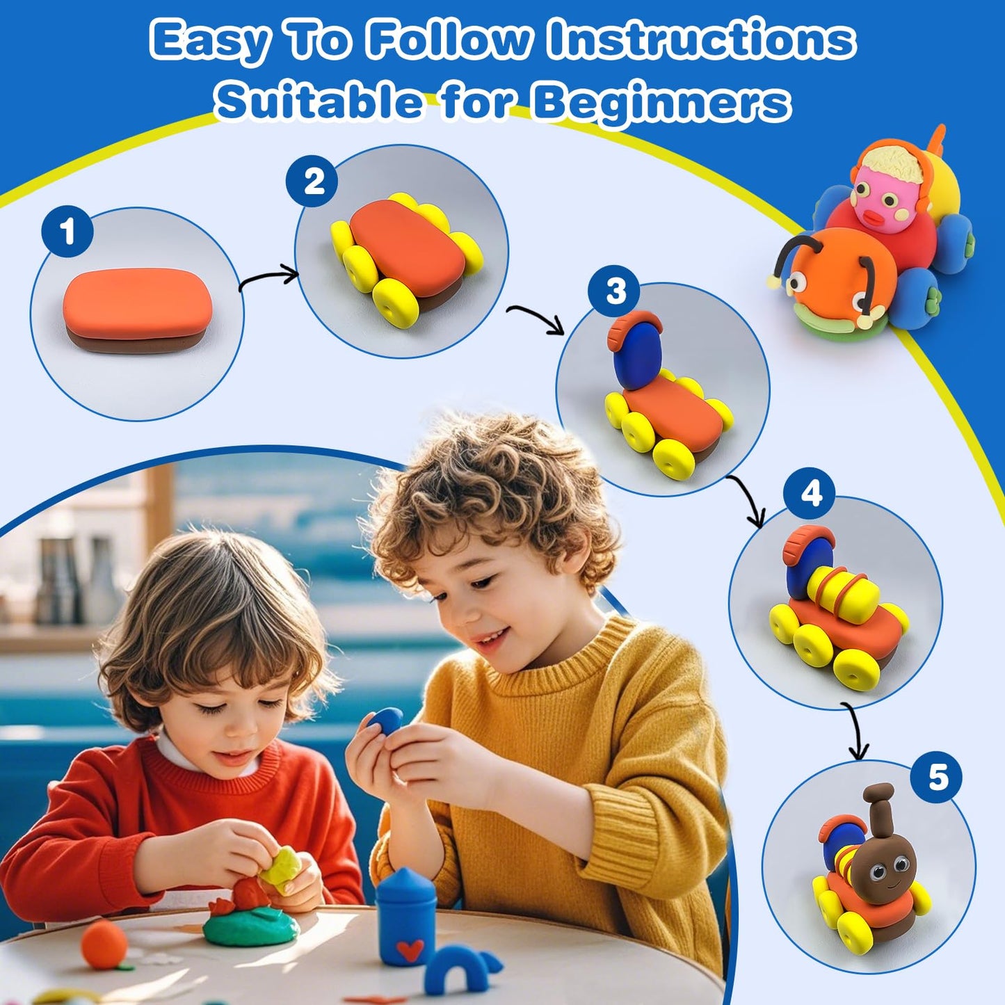 Ixiaoyoo Air Dry Clay for Kids, 104 Colors DIY Magic Modeling Clay Kit, Soft & Non-Sticky, Arts & Crafts Modelling Toys with Sculpting Tools, Birthday & Christmas Gift for 3-12 Years Old Girls Boys