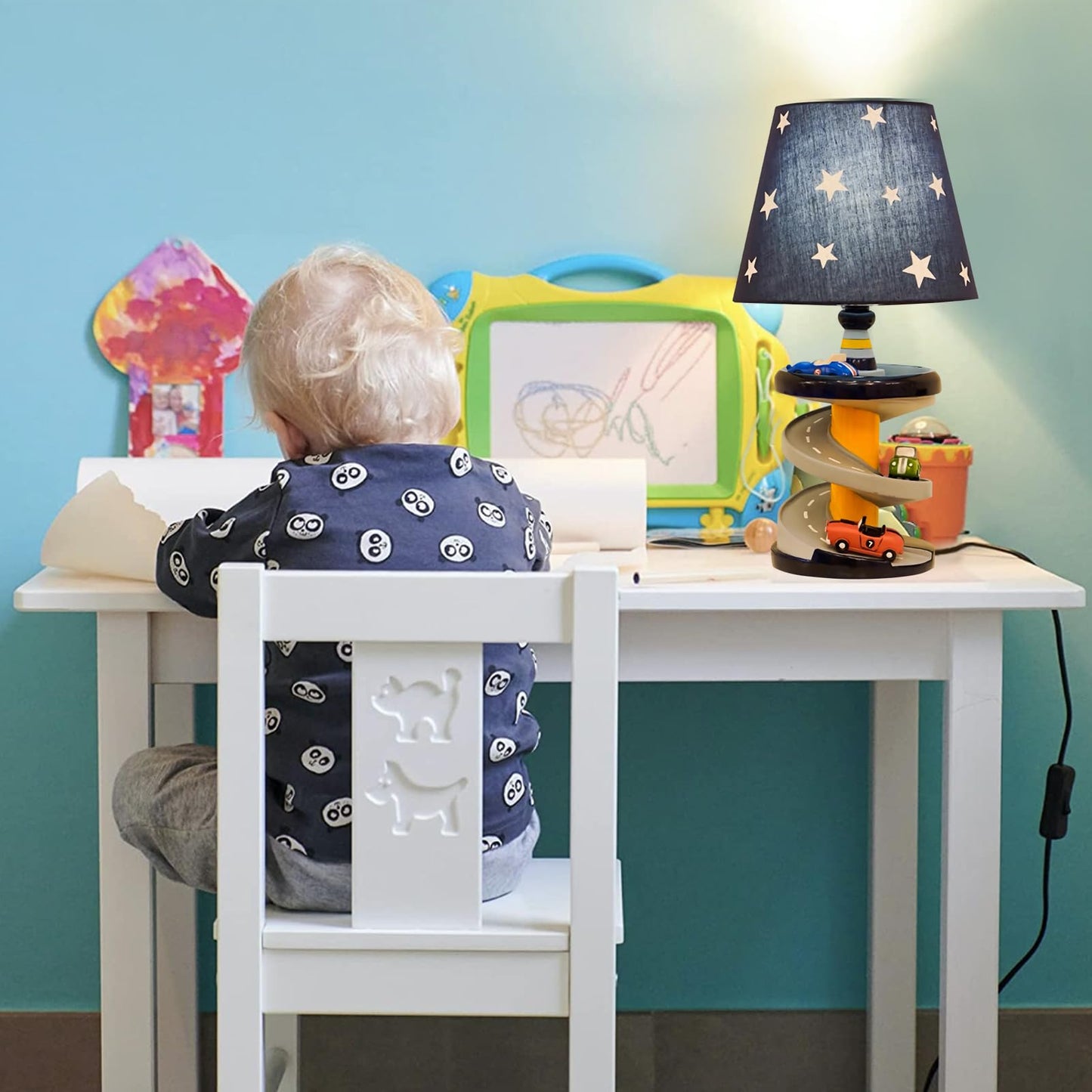 HERBESTBAY Table Lamp, Adorable 14 Inch Racing Road Style Kids Desk Lamp, Car Bedside Lamp Ideal for Children's Bedroom Decor, Includes LED Bulb, speed track, HB-LFL905