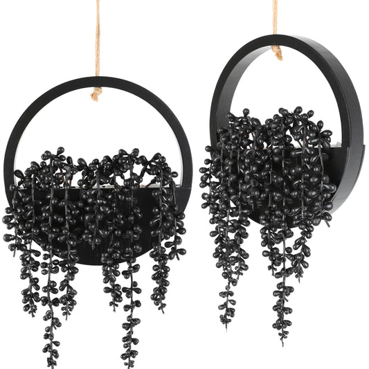 Hobyhoon Artificial Hanging Plants Hanging Planter Fake Succulents Artificial String of Pearls with Pot and Lanyard for Home Office Wall Decoration