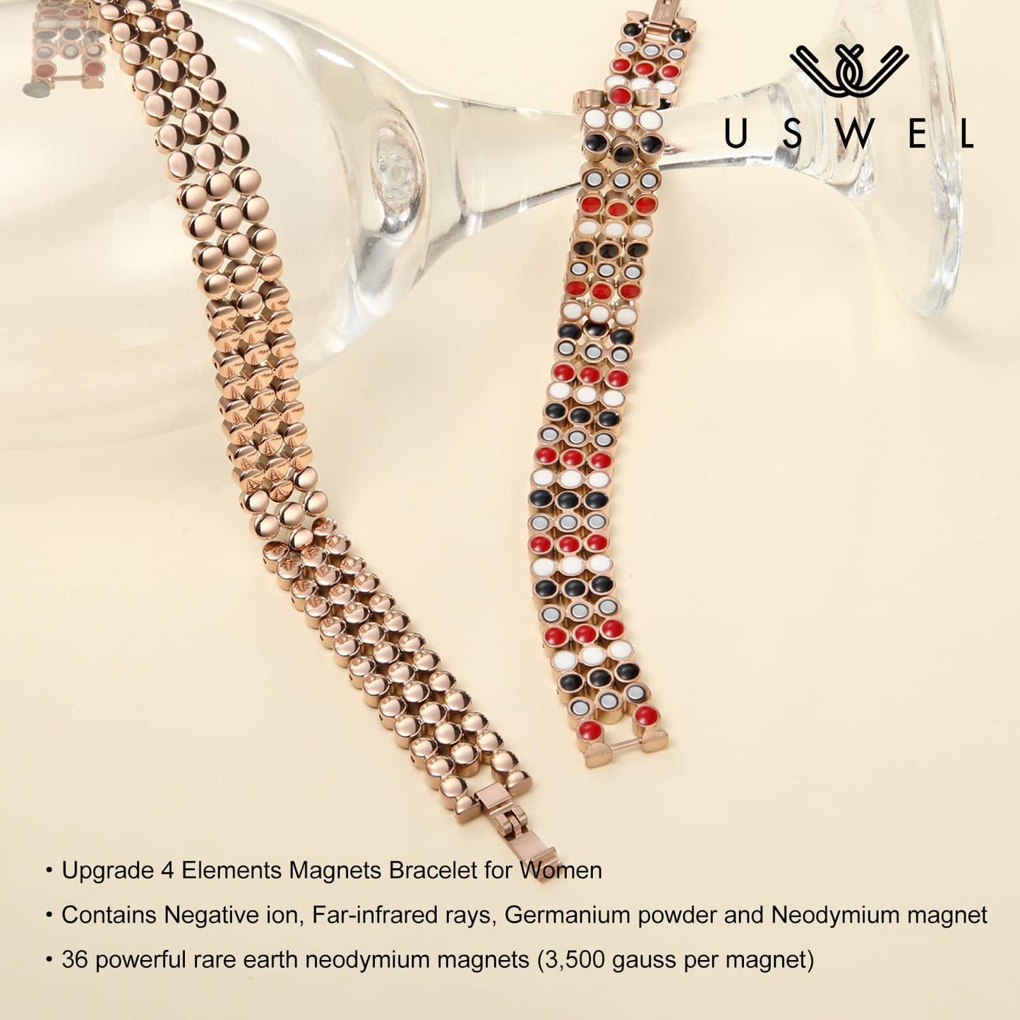 USWEL Magnetic Bracelets for Women - Pure Titanium Therapy Bracelet for Women with 139pcs Minerals, Jewelry Gifts