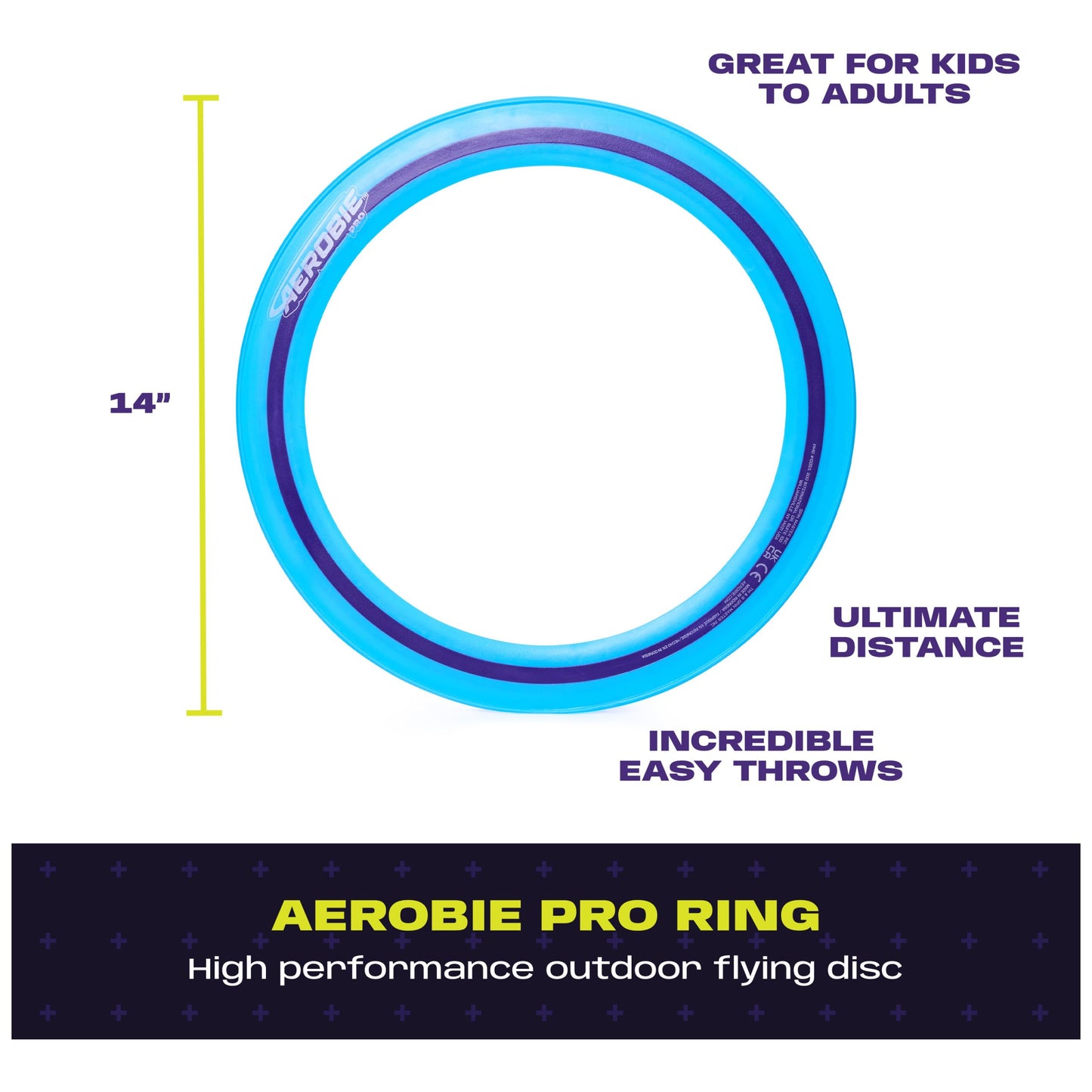 Aerobie Pro Ring Outdoor Flying Disc, Flying Ring for Kids Parties and Backyard Games, Teen Boys Gift Ideas, Kids Toys for Ages 5 & Up, Orange, 14