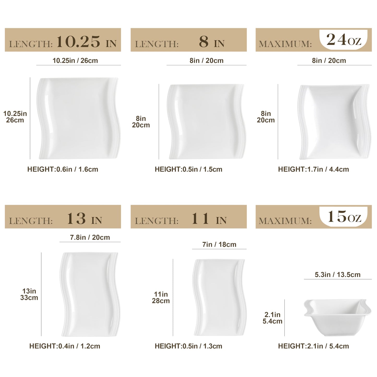 MALACASA Plates and Bowls Sets, 26 Pieces Ivory White Porcelain Dinnerware Sets without Mugs, Square Dinnerware with Dinner Plates, Bowls and Serving Platters, Modern Dish Set for 6, Series Flora