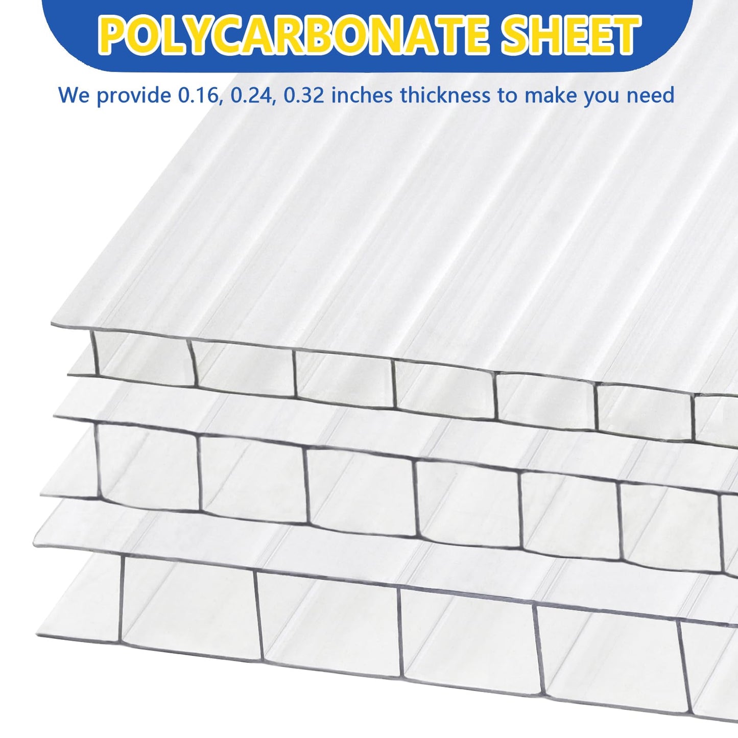Polycarbonate Greenhouse Panels, Twin-Wall Polycarbonate Sheet, Clear Panels for Greenhouse,Outdoor Garden, Plant Stand Roof (47.2''H x 23.6''W x 0.16''T, 14)