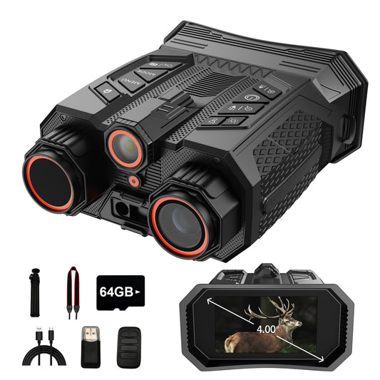 4K Night Vision Goggles with Rangefinder | 16X Zoom Night Vision Binoculars, 4'' LCD Screen with Infrared, 10000mAh Rechargeable Battery, 64GB TF Card, Video and Sound Recording for Camping, Black