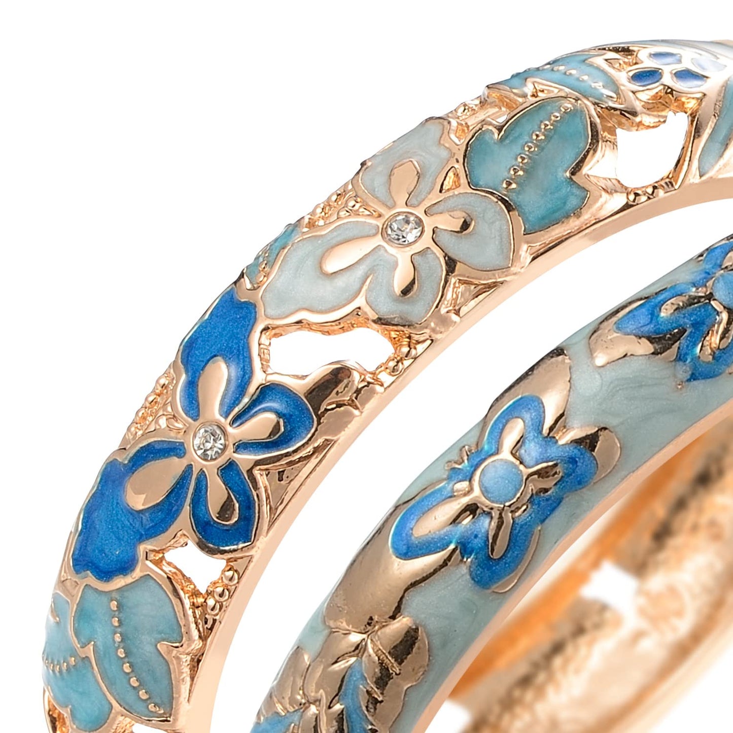 UJOY Women Cloisonne Bracelets Cuff Open Indian Butterfly Enameled Hinged Bangles 2 Pcs Set 88A09-55A102 Light Purple