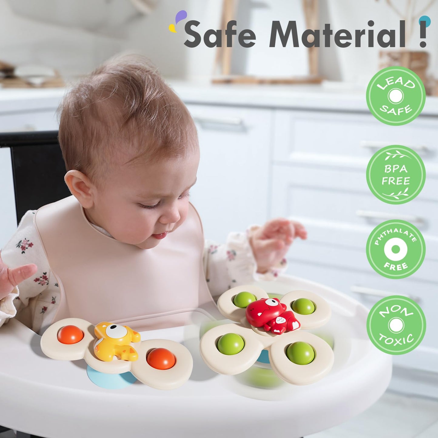 ALASOU 3PCS Suction Cup Spinner Toys for 1 Year Old Boy Girl|Spinning Top 12 18 Months|1 2 Year Old Boy Birthday Gift|Baby Bath Toy for Kids Ages 1-3|Sensory Airplane Travel Toy for Infant Toddlers