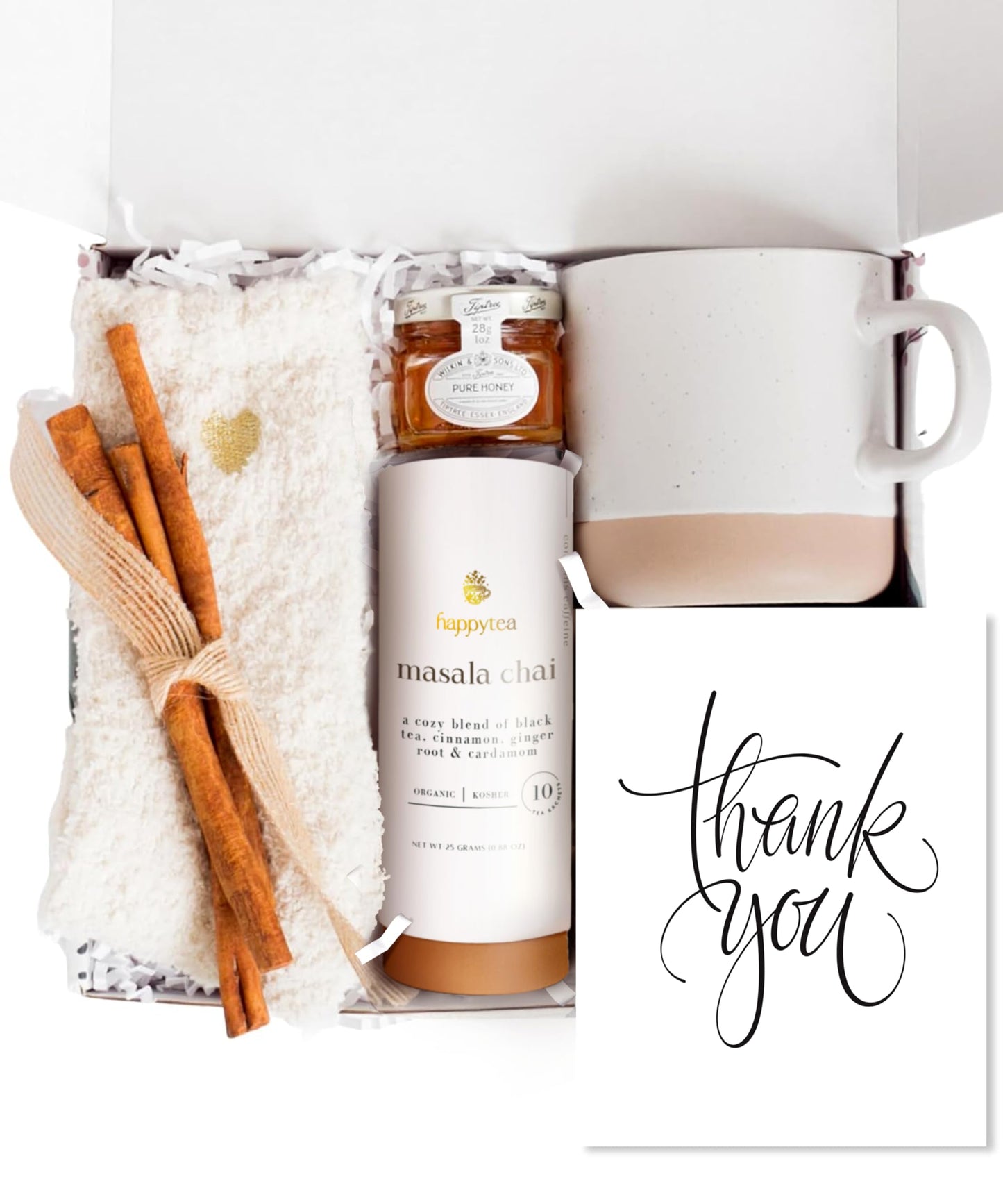 Unboxme Thank You & Appreciation Gift Basket for Women, Cozy Care Package with Tea, Mug, Socks & Honey, Ready to Gift for Friends, Clients & Coworkers