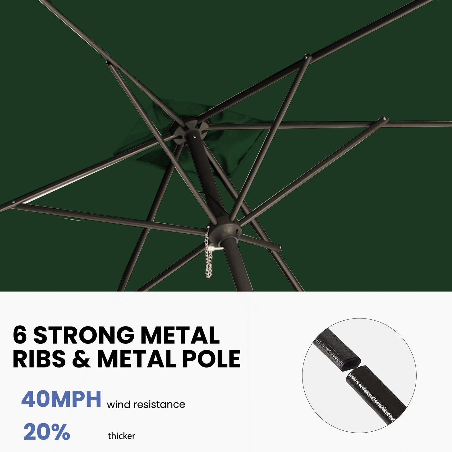 GREFORG 6.5x10FT Rectangular Patio Umbrella with Push Button Tilt & Crank Lift for Garden,UV Protection Outdoor Umbrella for Deck,Pool and Yard,Green