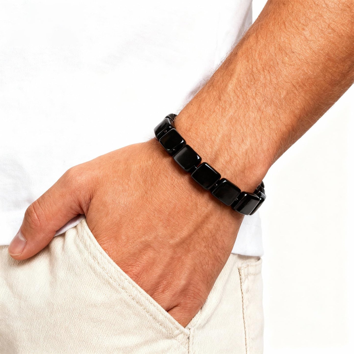 Long tiantian Hematite Bracelet Men Hemios Hematite Hemys Black Beaded Healing Energy Birthday Jewelry Gifts for Husband Brother Boyfriend