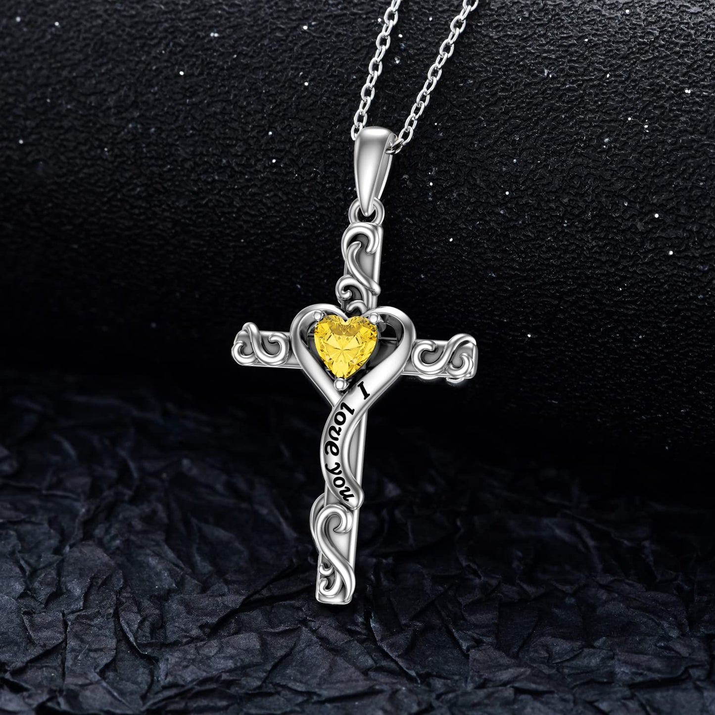 TOUPOP Citrine Cross Necklace for Women Sterling Silver November Birthstone Cross Pendant Necklace Heart Love Jewelry for Her Girlfriend Wife Mom Anniversary Birthday Mothers Day Gifts