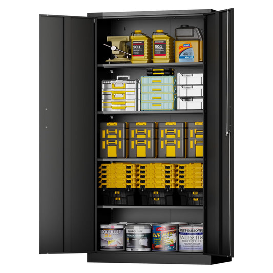 CBCNWR Metal Storage Cabinets with Lock, 71” Metal Garage Storage Cabinet, Black Garage Storage Cabinets with Doors and Shelves, Locking Cabinet for Office, Home, Warehouse, Tool