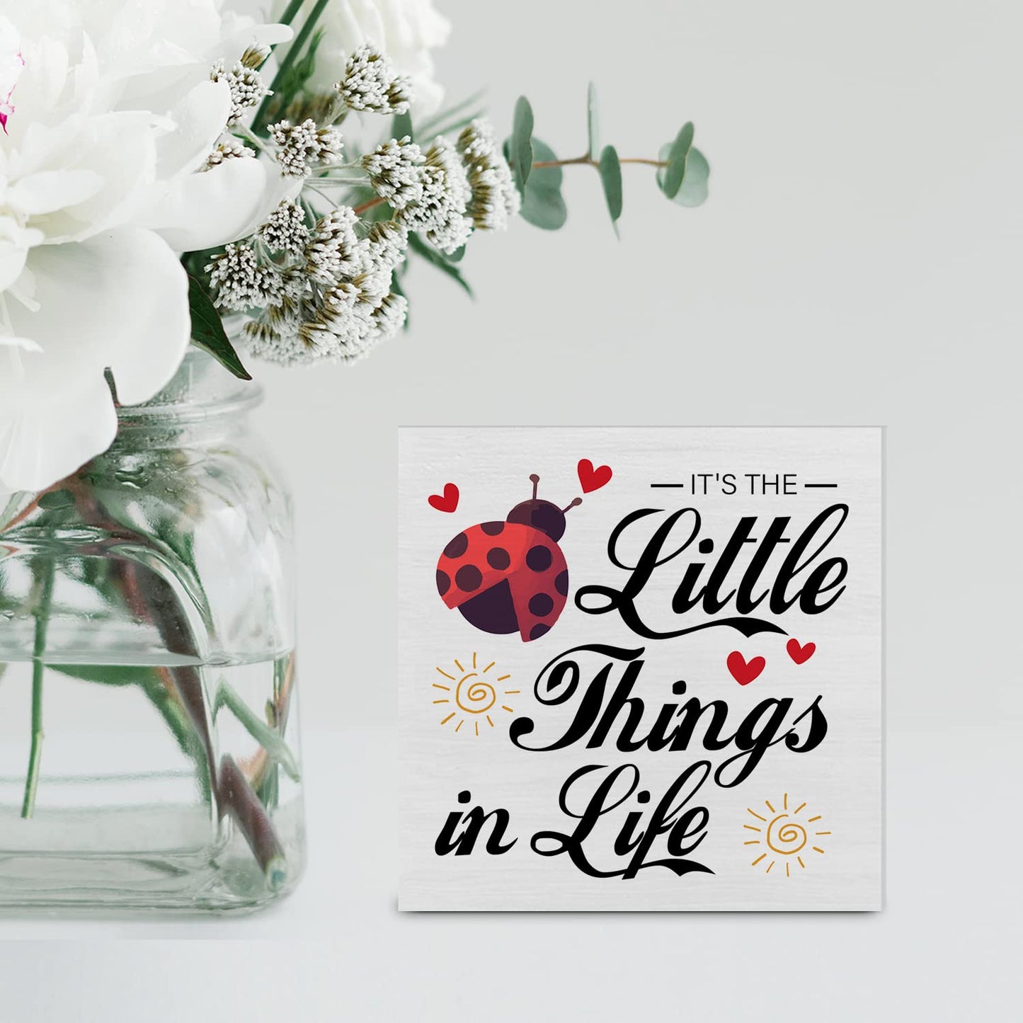 Farmhouse Little Things in Life Quote Wood Box Sign Decor Desk Sign Wooden Box Block Sign Rustic Home Shelf Wall Decor
