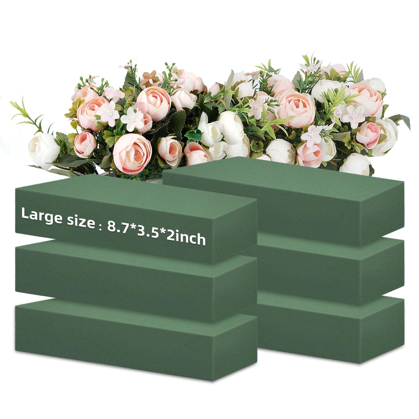 Gardace 6 Pack Floral Foam Blocks Each (8.7"L x 3.5"W x 2"H), Green Wet and Dry Flower Foam for Fresh and Artificial Flower Arrangement, Plant Foam is Suitable for Wedding, Festival Decoration