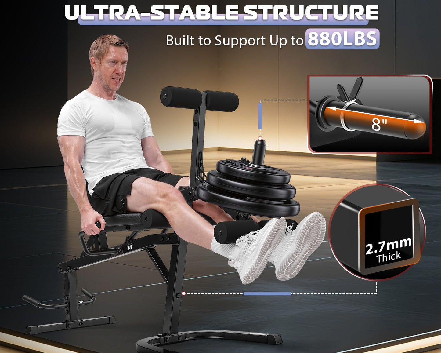 ANCHEER Leg Extension and Curl Machine, Adjustable Leg Curl Machine for Home Gym, 880LBS Seated & Lying Lower Body Workout Equipment Compatible with 1'' and 2'' Weight Plates