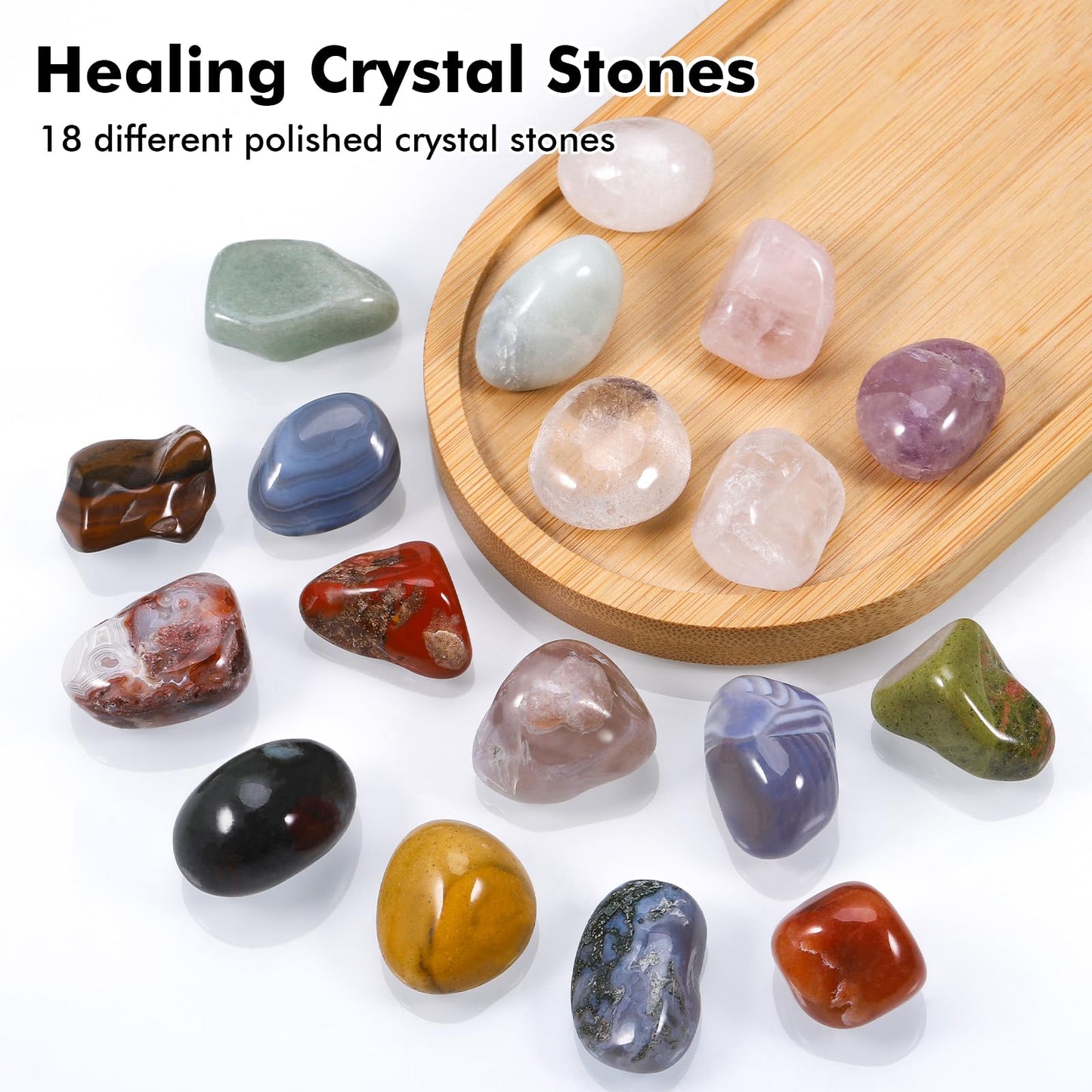 Huiguli 18 Pcs Crystals and Healing Stones Set, Natural Polished Gemstones Collection, Tumbled Healing Crystals for Reiki, Yoga, Chakra Meditation and Positive Energy (0.8-1.2 Inch)