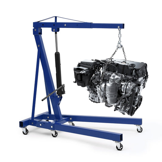 GarveeTech Engine Hoist Cherry Picker, 2 T Folding Hydraulic Engine Hoist with Telescopic Boom & 6 Casters, Heavy Duty Shop Crane Lifting Cherry Picker for Workshops Garage, Blue
