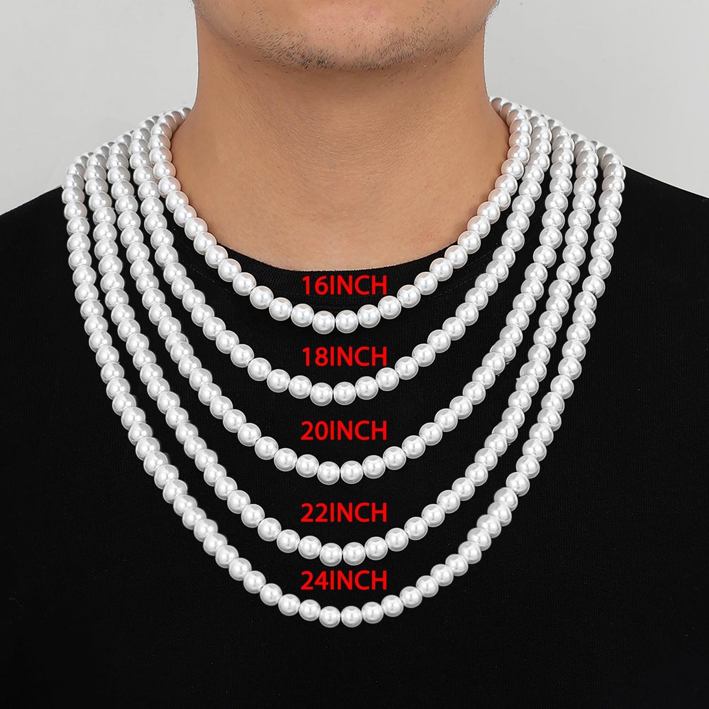 MJartoria Pearl Necklace for Men, 16''-24'' Pearl Necklaces for Women, 6/8mm White Pearl Choker Necklace Trendy Jewelry Gifts for Women Men (16 inches, 6mm)