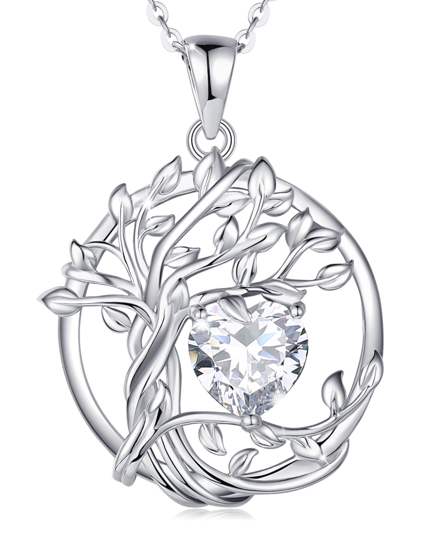 FANCIME Tree of life April Birthstone necklace for women Sterling Silver Tree Jewelry Simulated Diamond Pendant Cubic Zirconia CZ Gemstone Anniversary Birthday Christmas Gifts for Wife Mom Her