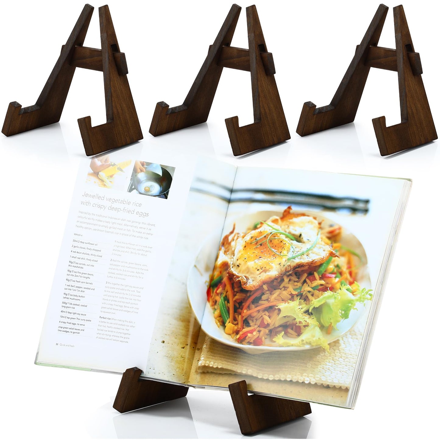 Novabright 4pcs Wood Cookbook Holders 8.7 Inch Brown Cookbook Stand Rustic Adjustable Recipe Book Holder for Kitchen Counter Thanksgiving Christmas Cooking Gifts