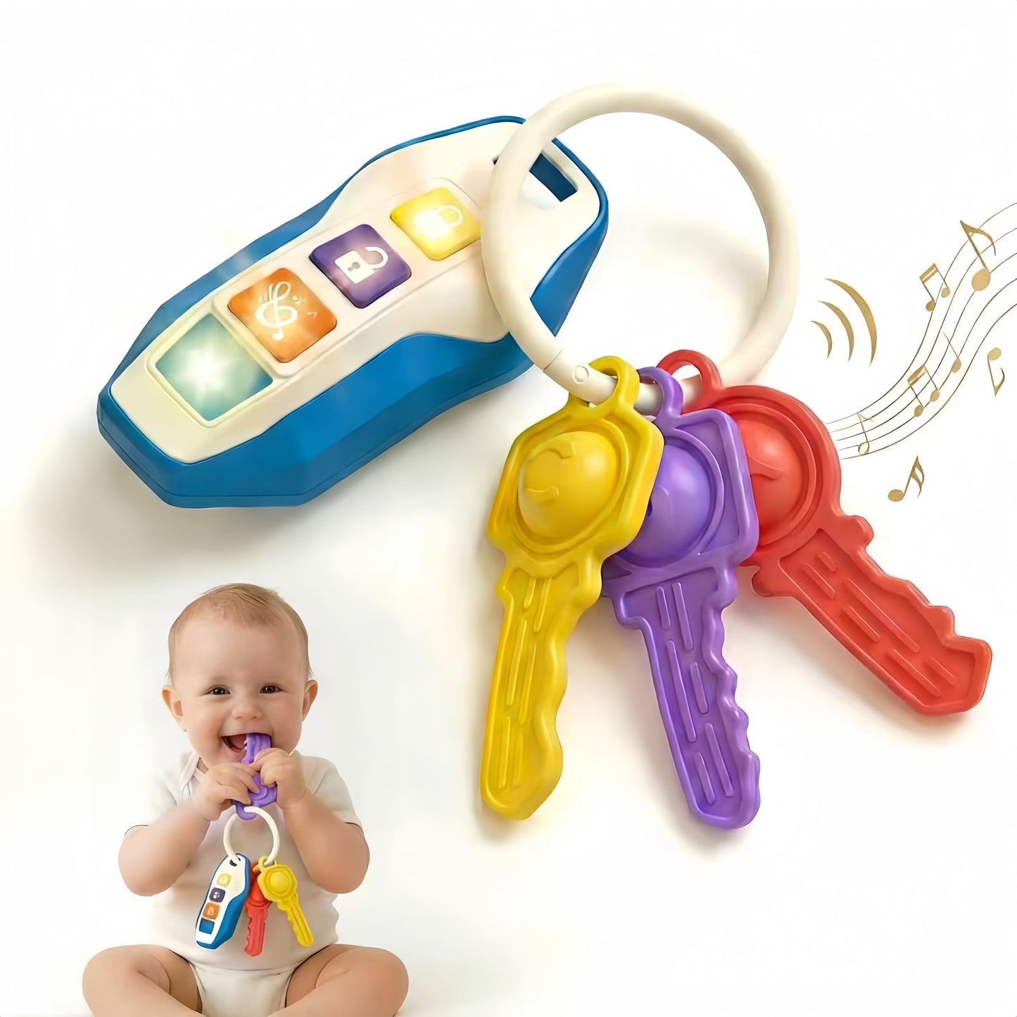 YINGZHIXING Toy Car Keys for Toddlers 1-3, Soft Silicone Baby Teething Toys with Gentle Lights and Sounds, Non-Toxic Lightweight Pretend Play Sensory Toys for 1 Year Old Boy Girl Birthday Gifts,(blue)