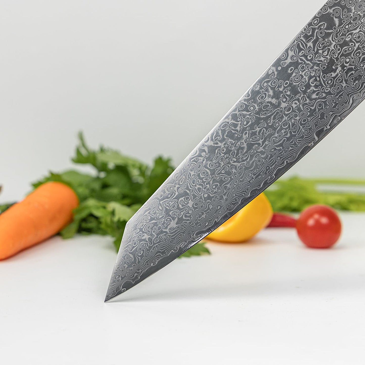 Seido Knives Kiritsuke Damascus Steel Chef Knife Epoxy Resin Stabilized Wood Handle Professional Kitchen Knife VG10 High Carbon Stainless Steel, Sky Blue