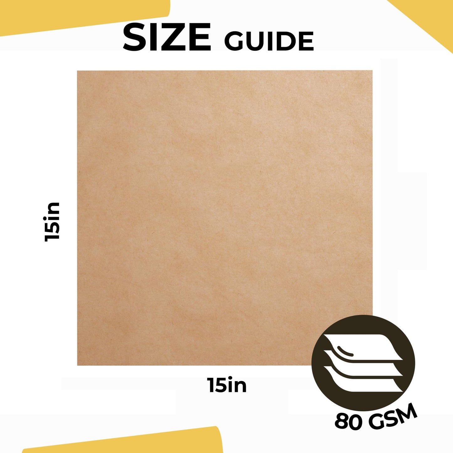 Crown Display Kraft Paper Sheets - 15 x 15 Inch - 240 Sheets of Brown Wrapping Paper – Heavy Duty Craft Paper for Shipping - Light Brown Construction Paper - 80 GSM - 375 Square feet