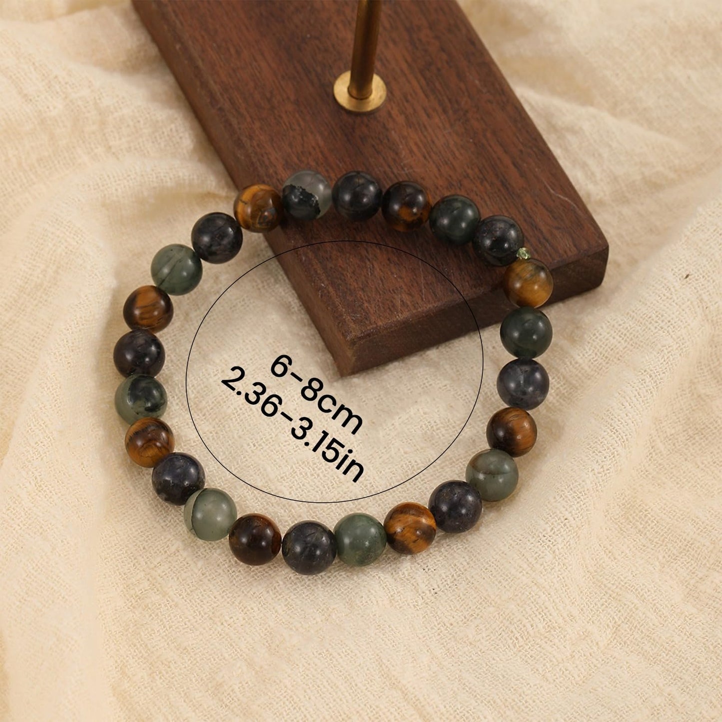Crystal Vibe Triple Protection Bracelet - Tiger's Eye - Bloodstone - Iolite - Natural Gemstone Healing Bracelet - 8mm Beaded Bracelet for Protection Balance - Elastic Adjustable Size