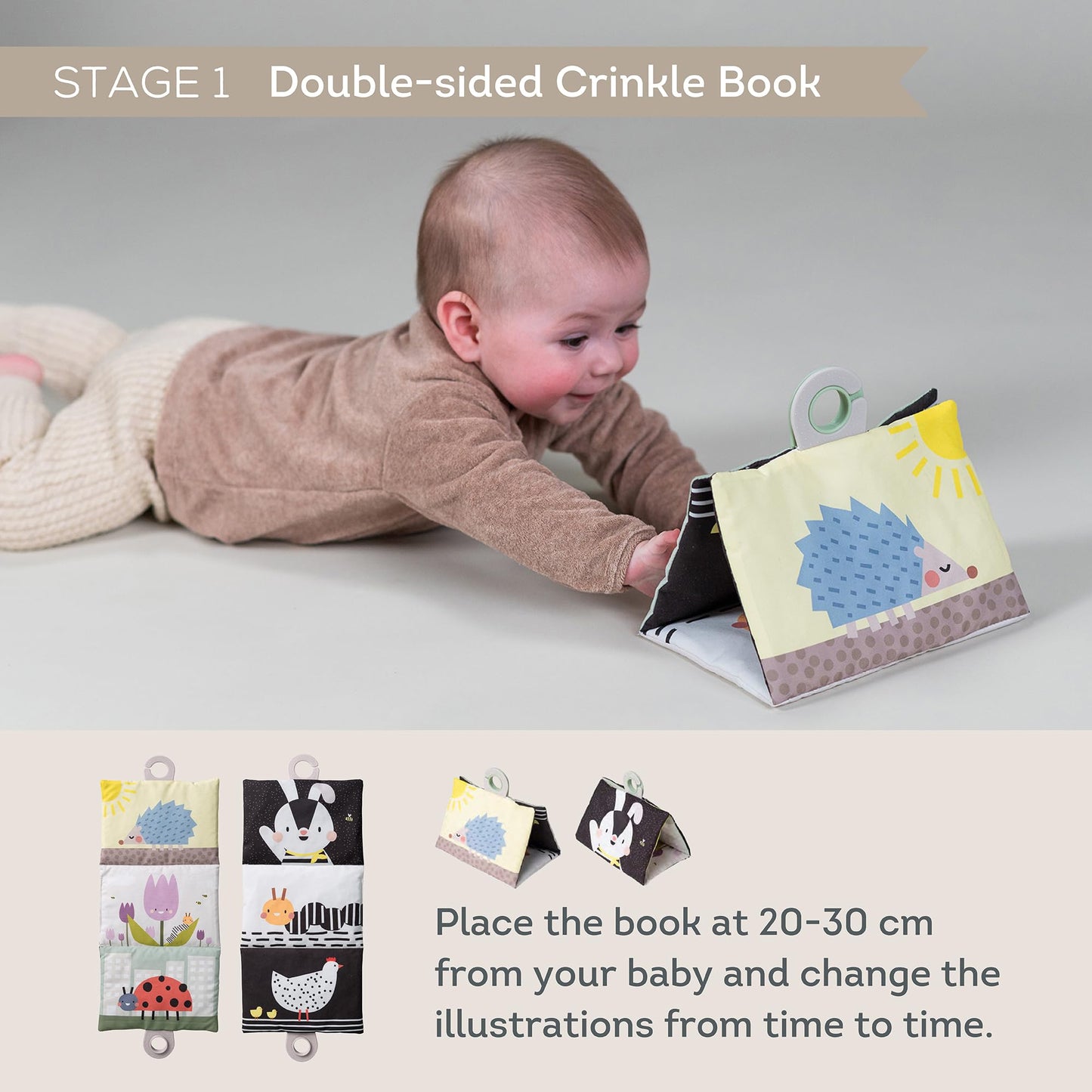 Taf Toys Baby Tummy Time Kit - High Contrast Black and White Crinkle Book, Support Pillow, Activity Water Mat, Sensory Balls, Plate - Newborn Infant Sensory Toy Set