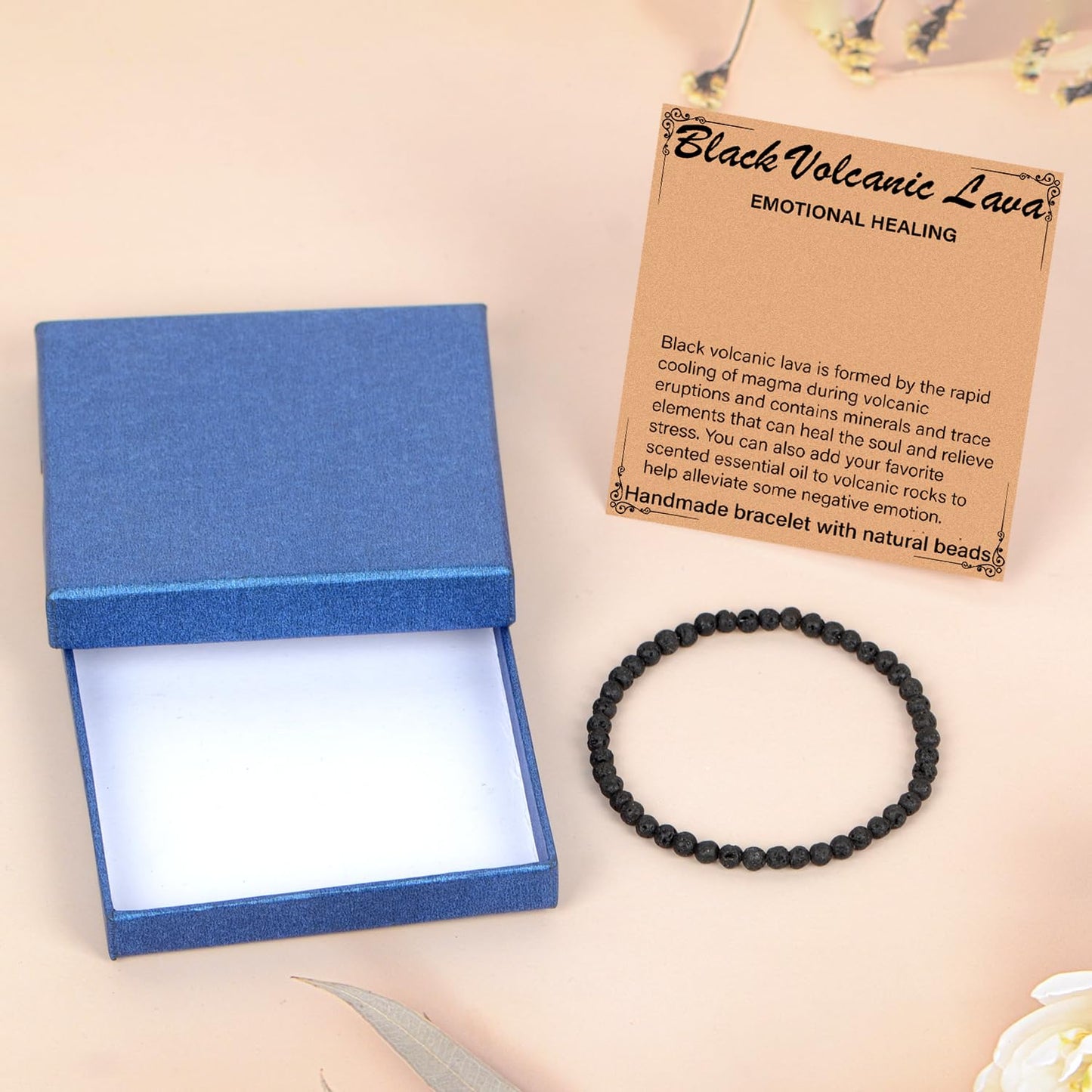 LPBeads Handmade Natural Gemstone Stretch Elastic 4mm Black Lava Bracelet Healing Crystal Round Stone Beads Jewelry Gifts for Women Men