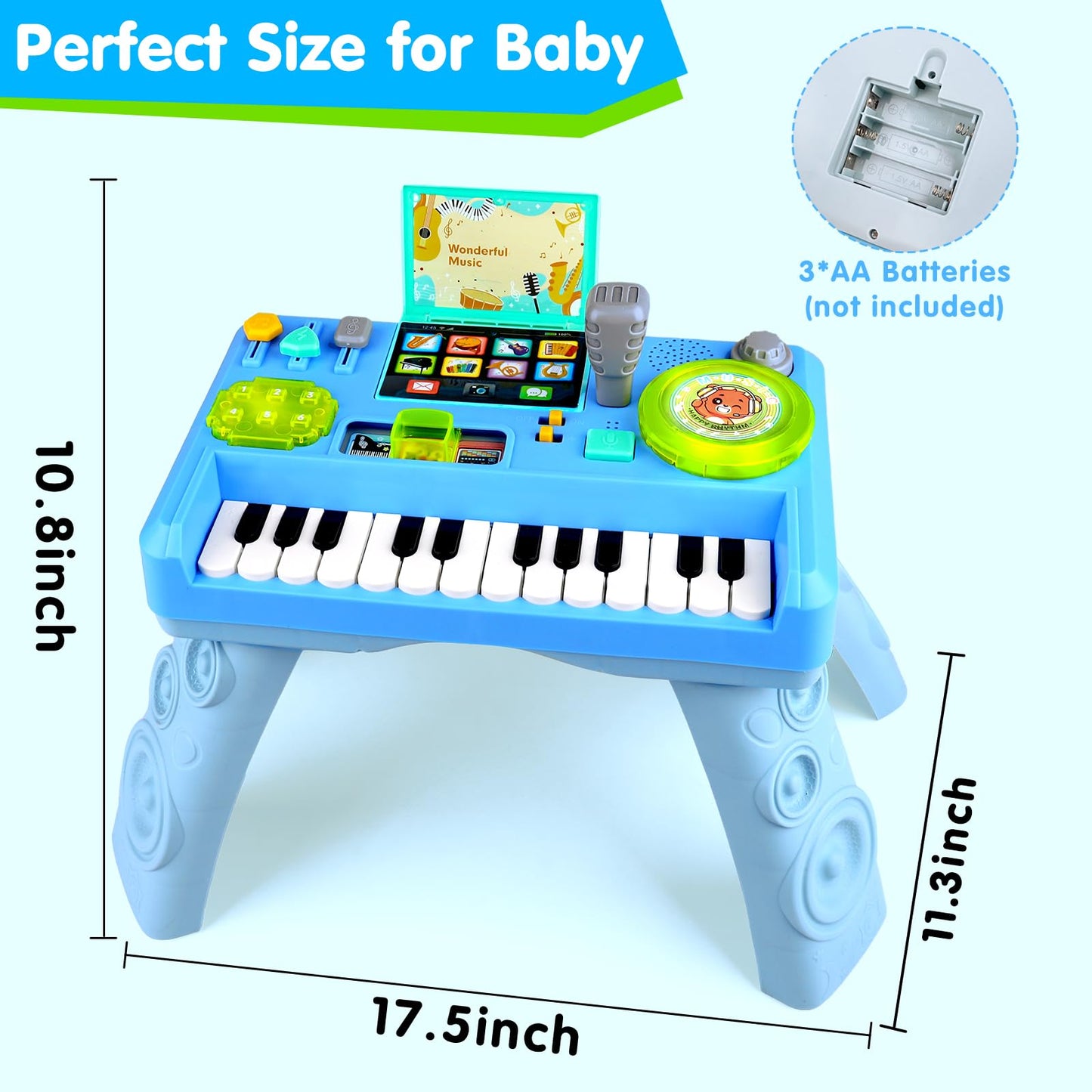 Baby DJ Table for Toddlers 1-3, Baby Musical Piano Toys 6-9-12-18 Months Toddler Activity Learning DJ Mixing Table with Music & Light Educational Toy for 1 Year Old Boy Girl First Birthday Infant Gift