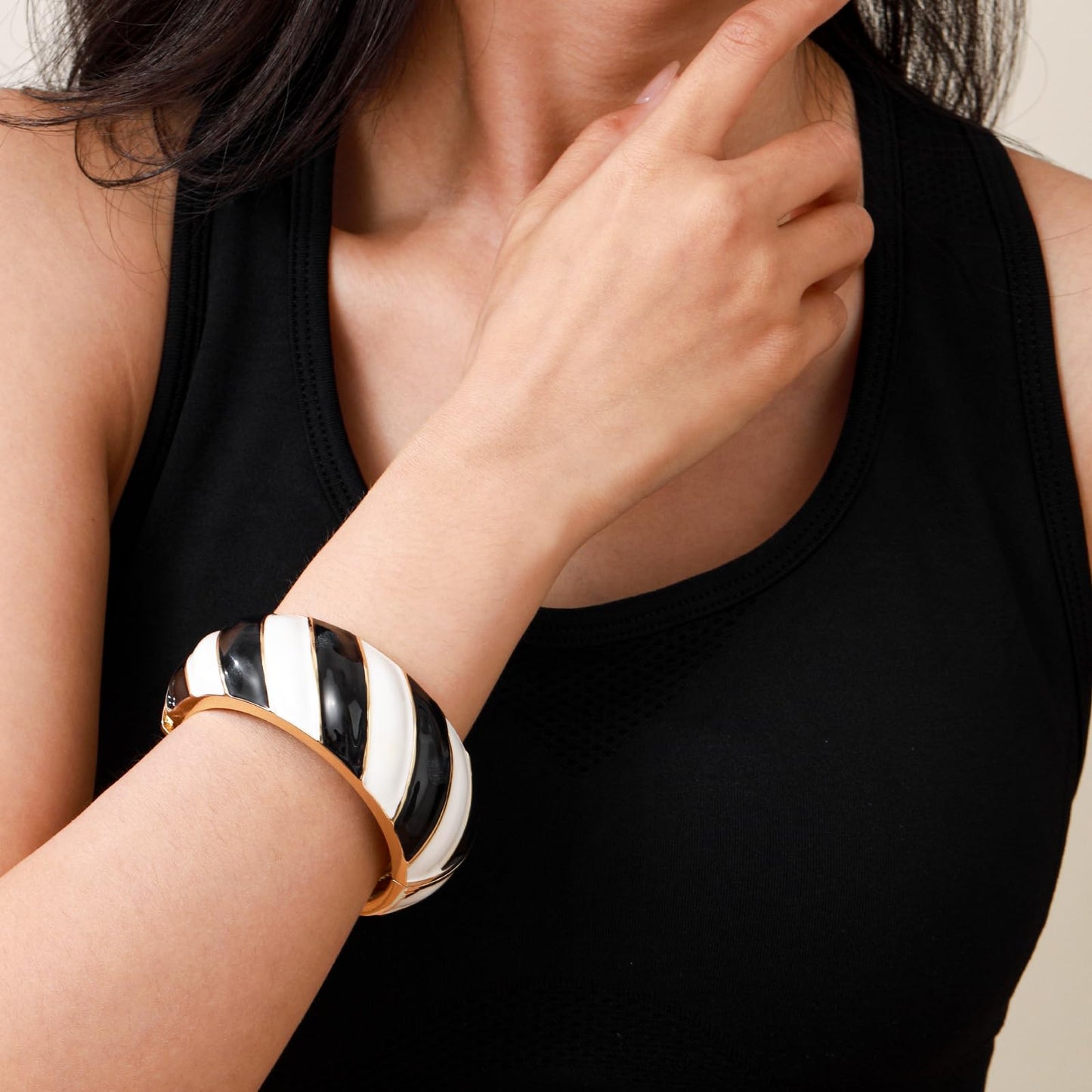 crataly Gold Cuff Bracelets for Women-Black and White Bracelet Chunky Enamel Bracelet For Valentines Day Mother's Day Christmas Birthday Gifts