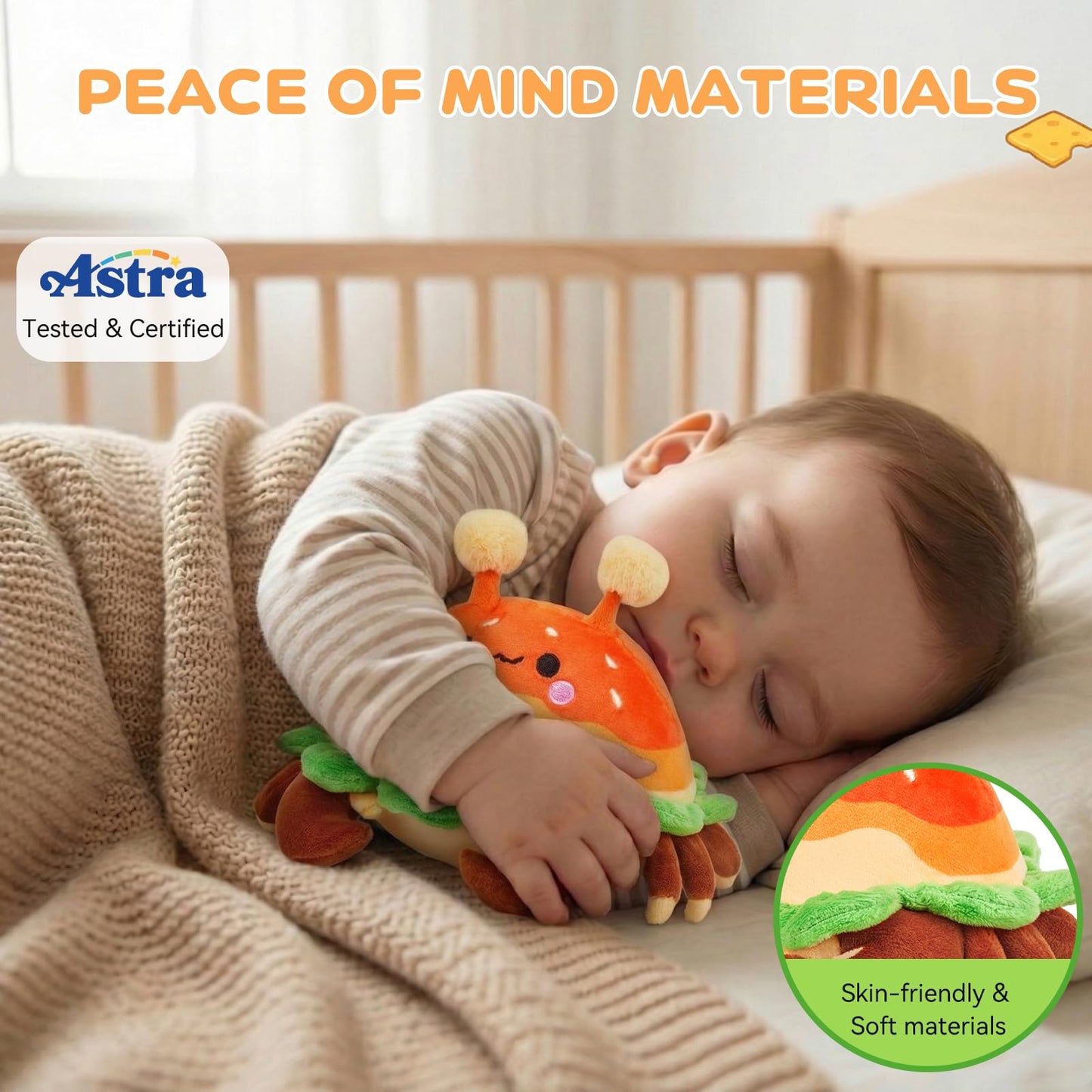 JoyCat Baby Toys 0-18 Months, Musical Crawling Crab Plush Toy - 38 Songs & Recording Feature, Bouncing Tummy Time Toy, Sensory Toys with Crinkle & Textures for Newborn Boys Girl Shower Gifts