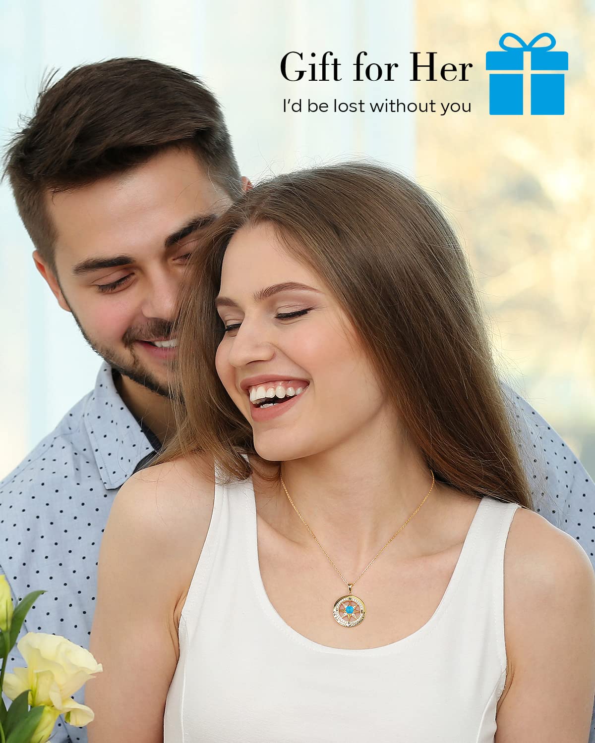 S925 Necklace Gift for Wife, Compass Jewelry Women Anniversary, Sterling Silver Girlfriend Birthday Gifts for Her Valentines Id be Lost without You Jewel 18K Gold Dec 12