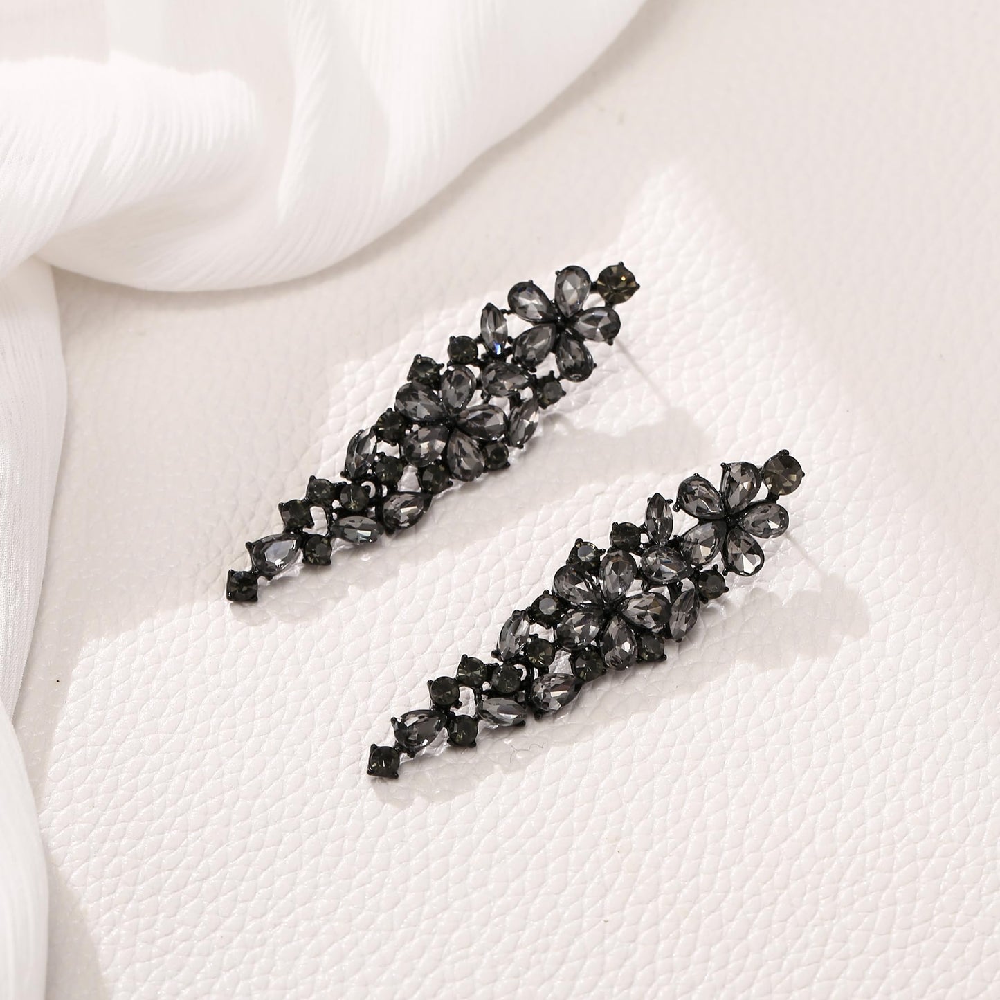 EleQueen Sparkle Marquise Rhinestone Crystal Statement Dangle Earrings for Women, Black-Tone Grey Crystals Art Deco Prom Chandelier Jewelry for Wedding Bridal
