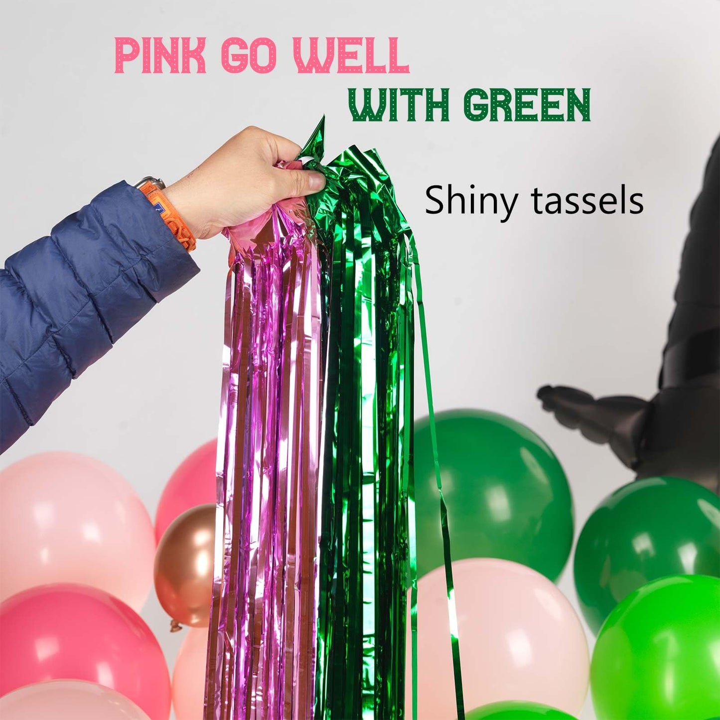 Green and Pink Balloon Garland Arch Kit, 120pcs with wizard hat star crown mylar balloon and Fringe Curtain Banner for Musical Theatre Witch Themed Birthday Baby Shower Decoration