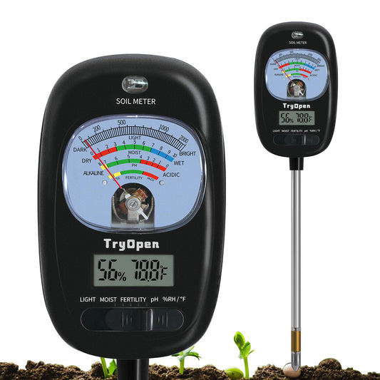 7-in-one Soil Test Kit, Soil Moisture Meter/PH Meter/Sunlight Intensity/Fertility Soil Tester, LCD Display Air & Soil Hygrometer Temperature for Hous Plants Garden, Farm, Lawn Care Moisture Meter