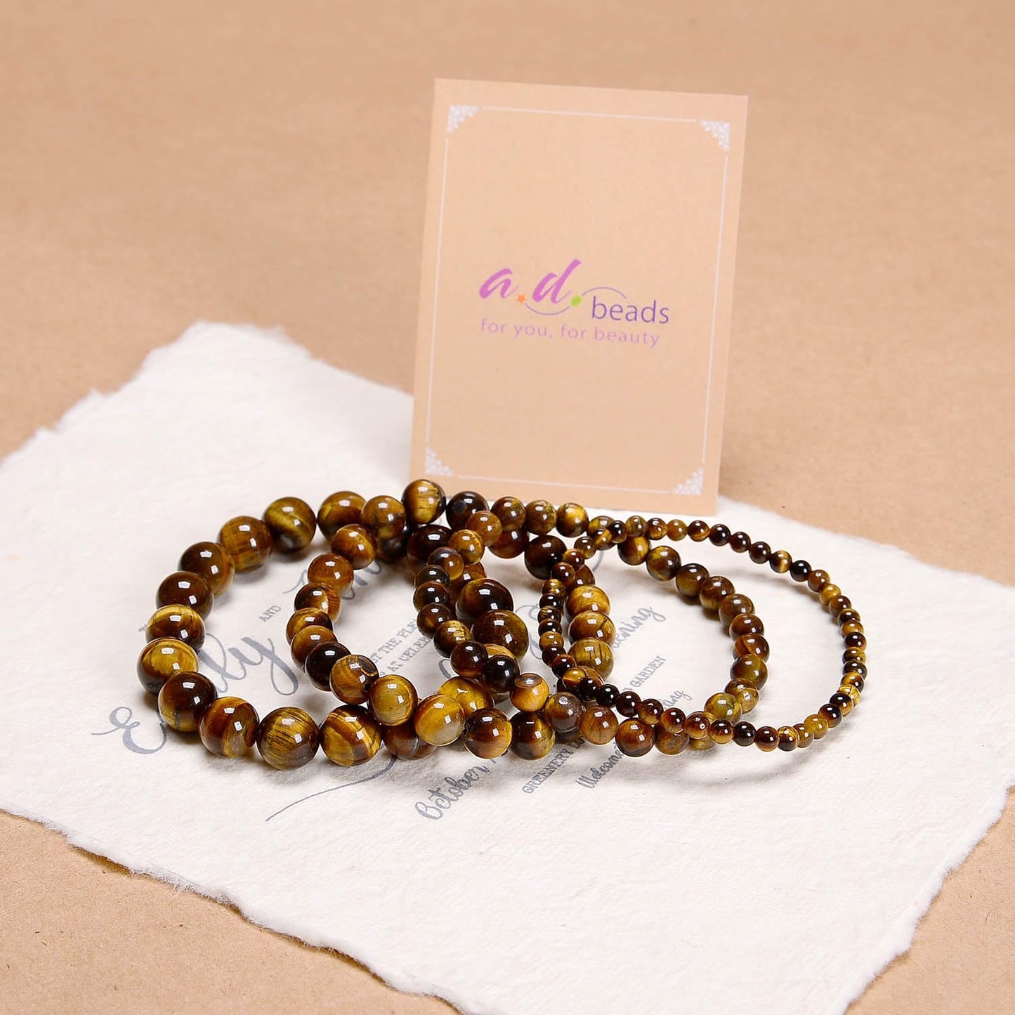 AD Beads Handmade Gemstone Stretch Elastic Bracelet Crystal Healing Reiki Nature's Beauty and Spiritual Essence Unisex (4mm, Yellow Tiger's Eye)