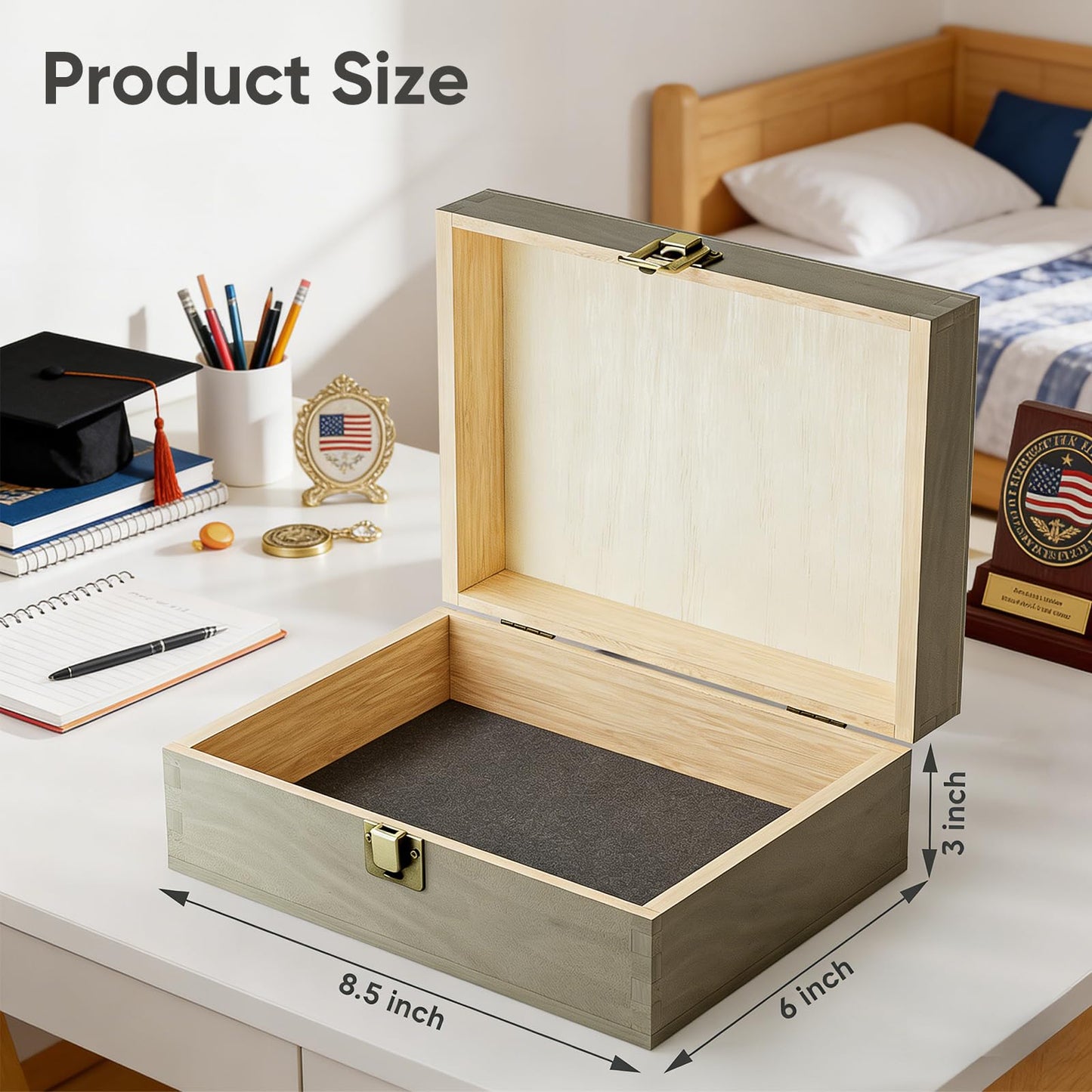 REMEIT Graduation Keepsake Box - Engraved Grad 2026 Wood Memory Box Congrats Grad Gift for Him Her, Perfect for Storing Graduation Memories & Mementos
