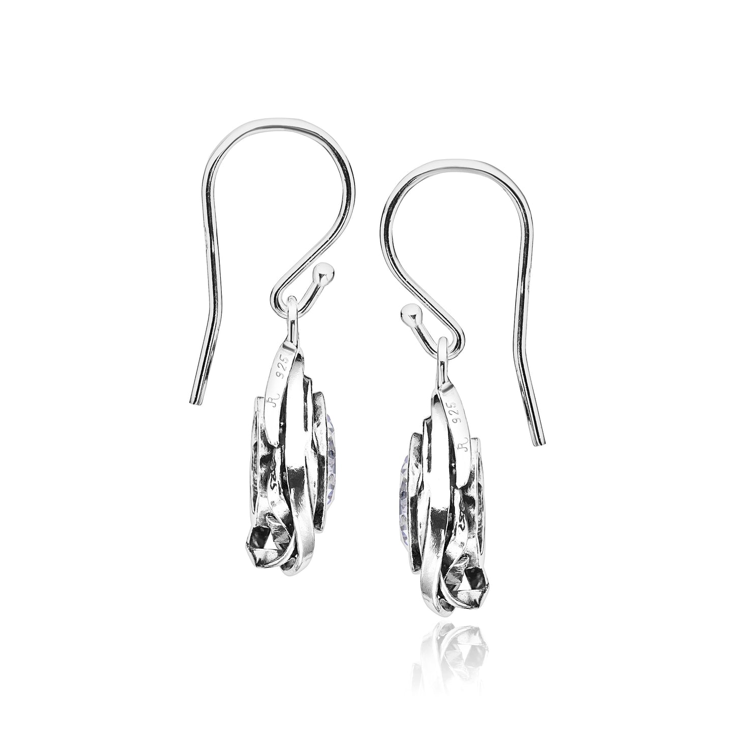JEAN RACHEL JEWELRY 925 Sterling Silver Dangle Earrings for Women-Wire Wrap with Bezel Set Cubic Zirconia Vintage Design-Hypoallergenic,Lead&Nickel Free-Artisan Handcrafted Statement Earrings,White
