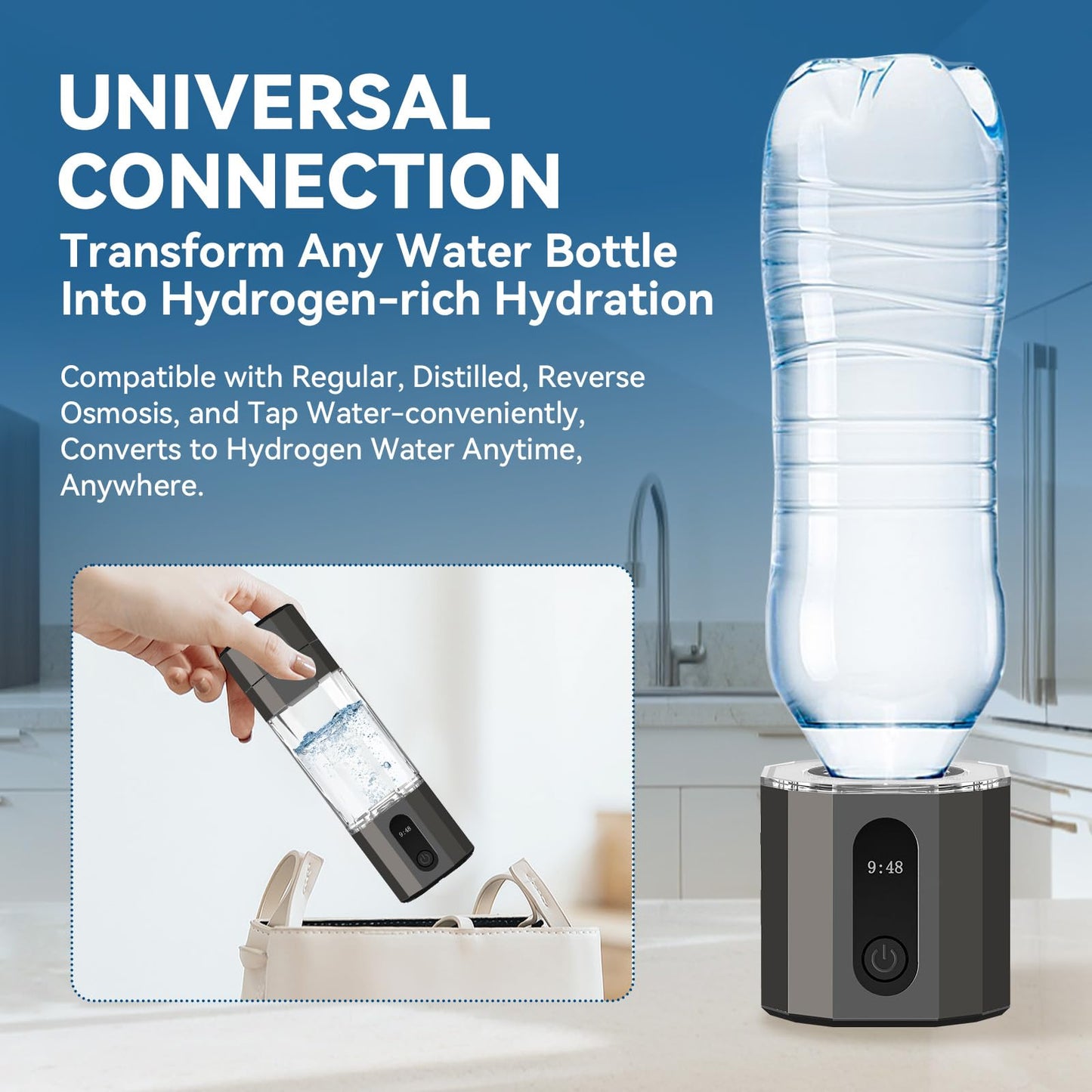 Hydrogen Water Bottle Generator, Portable Rechargeable Ionizer Machine with SPE/PEM Technology, Certified H2 Athletic Hydration, Health Care Gift for Family/Friends/Husband/Wife (Black, 208ml)