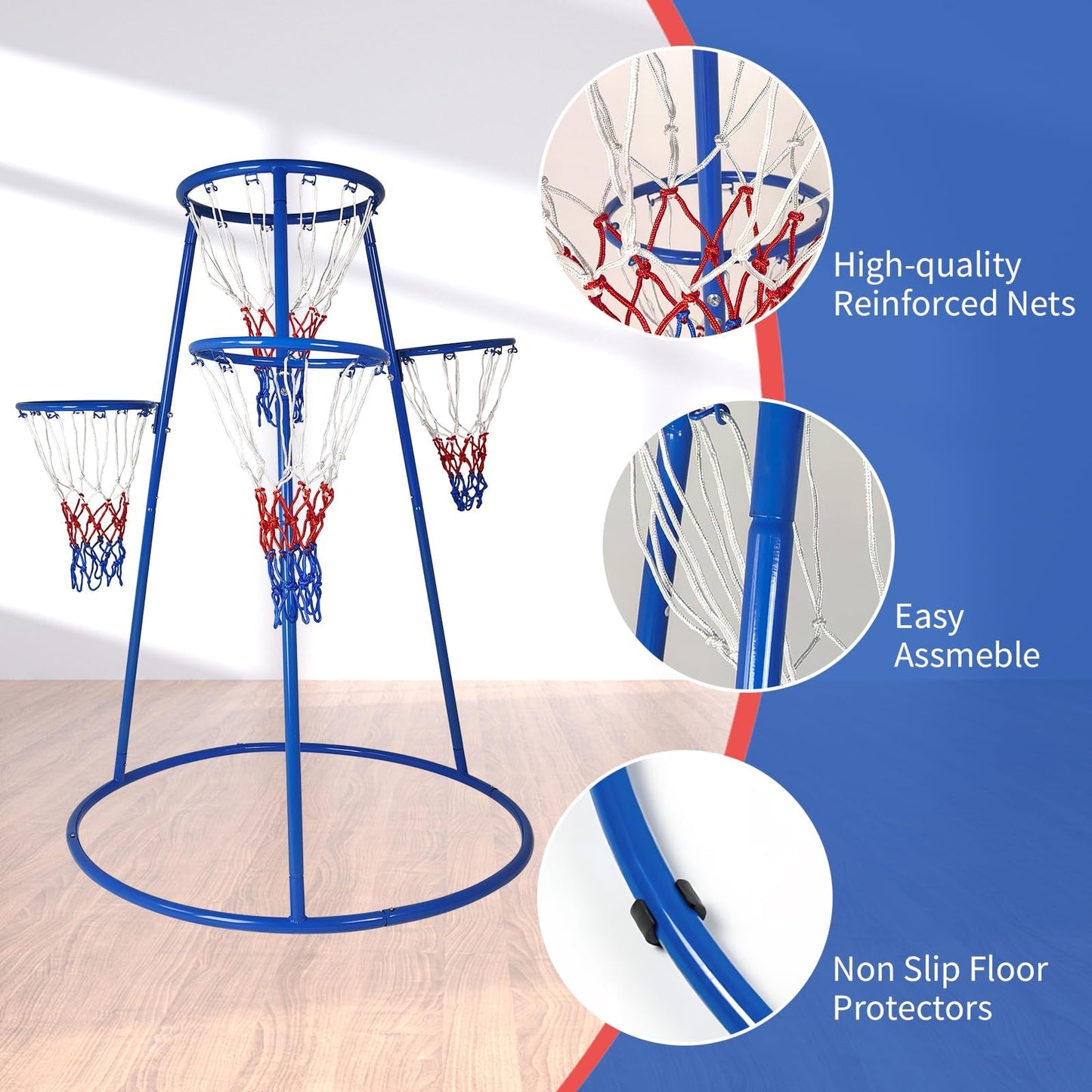 Garvee 4 Hoop Basketball Set for Toddlers, Indoor & Outdoor Play, Preschool Toy for Ages 3+, Includes 4 Basketballs and Air Pump, Fun Basketball Game for Kids
